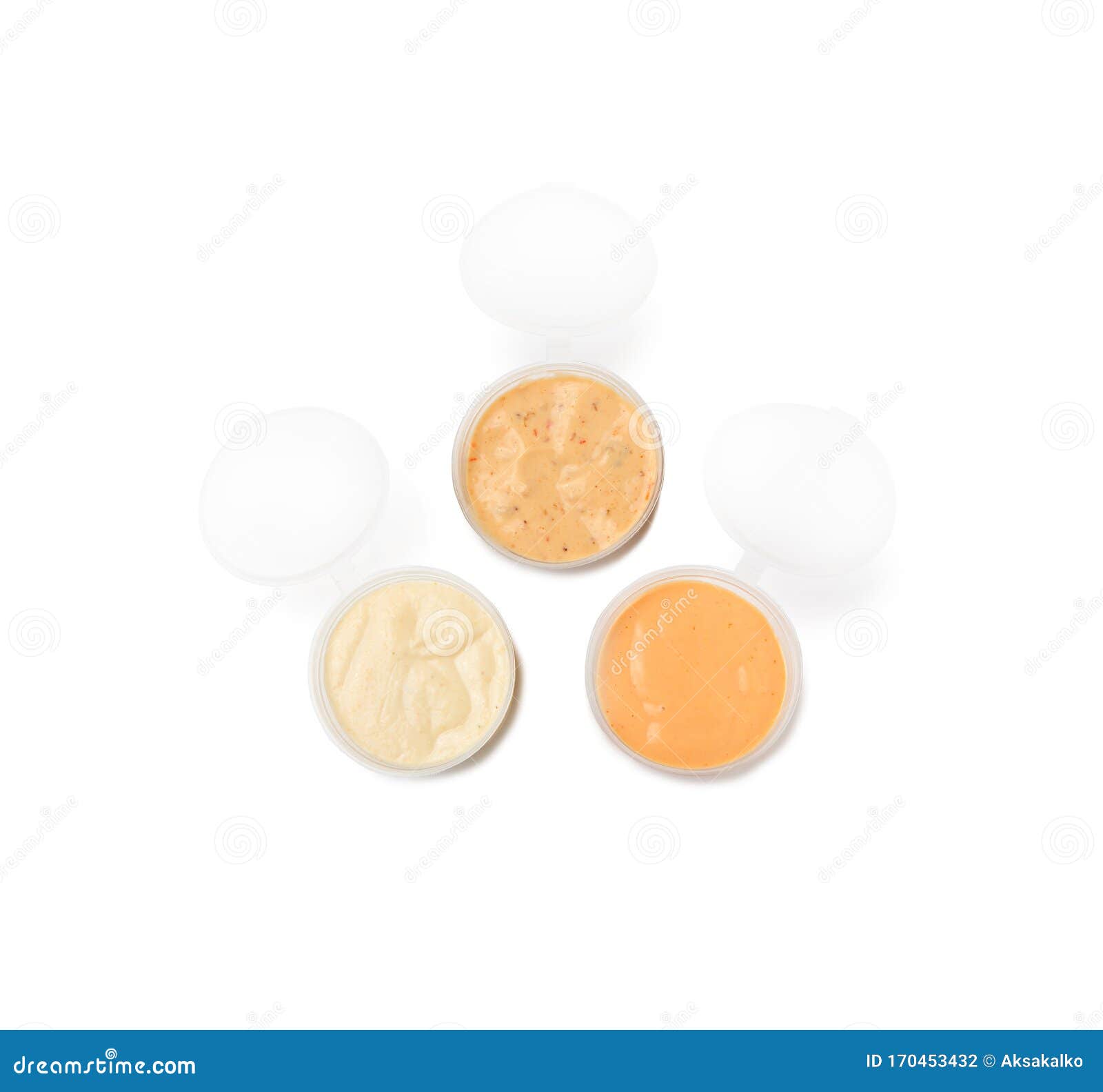 Three Dip Sauces in a Plastic Take Away Container Stock Photo Image