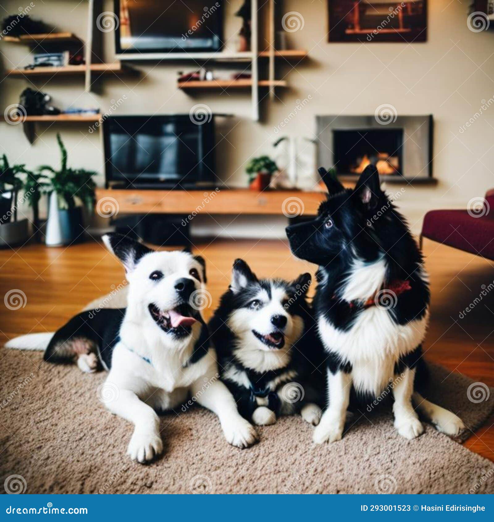 Three Dogs Resting in the Living Room Stock Illustration Illustration