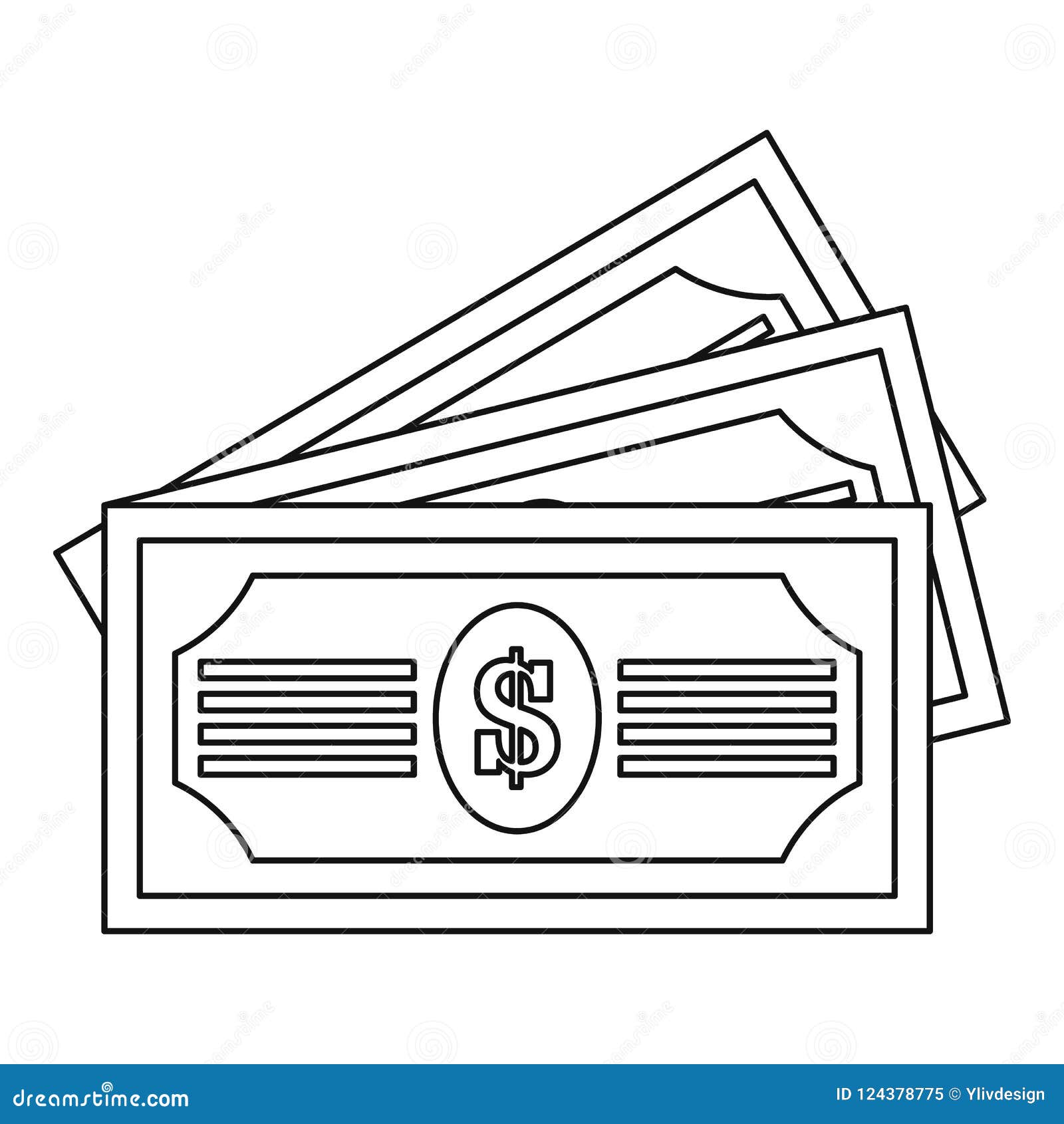 Three Dollar Bills Icon, Outline Style Stock Illustration ...