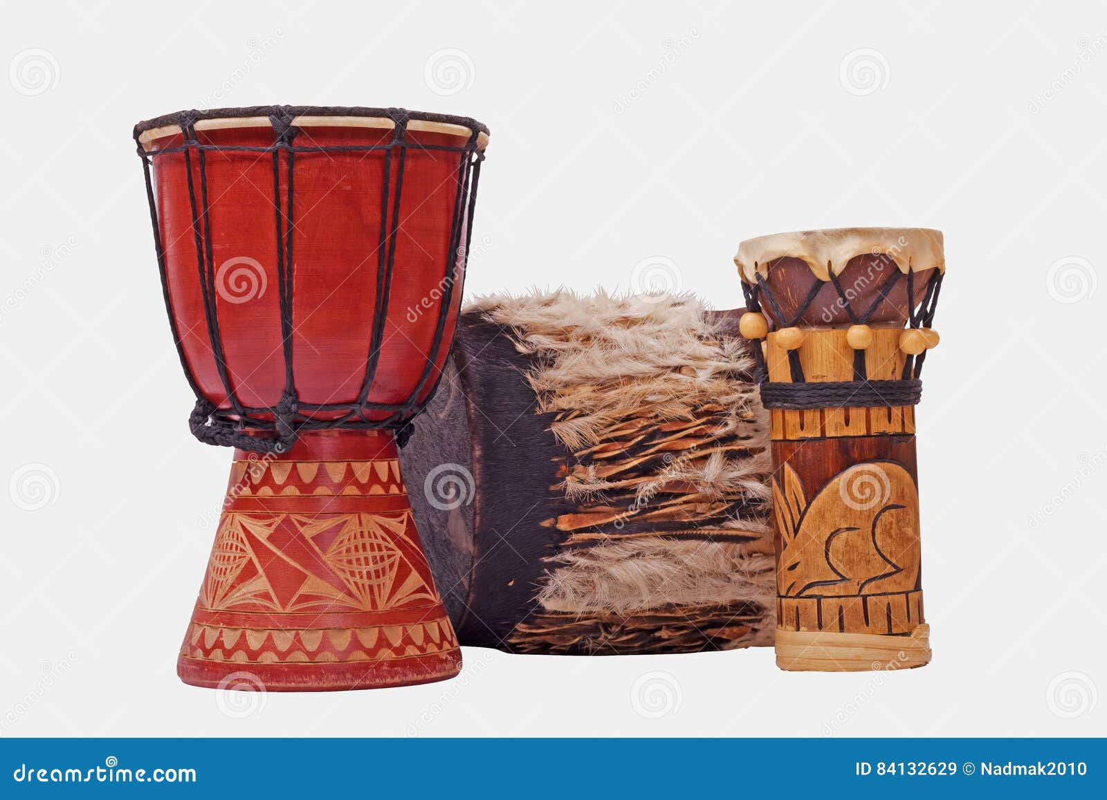 Three Drums Made in Kenya. Africa. Stock Image Image of djembe, coat