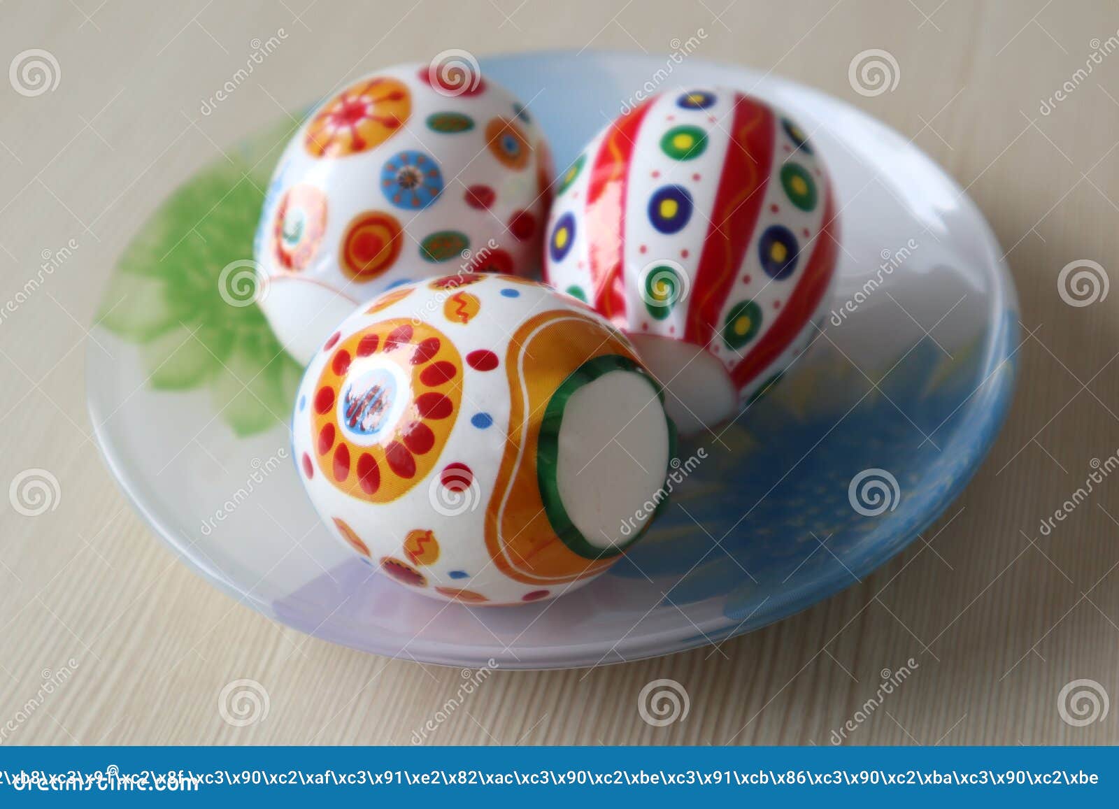 Three Easter Eggs Lying on a Plate Stock Photo - Image of religion ...