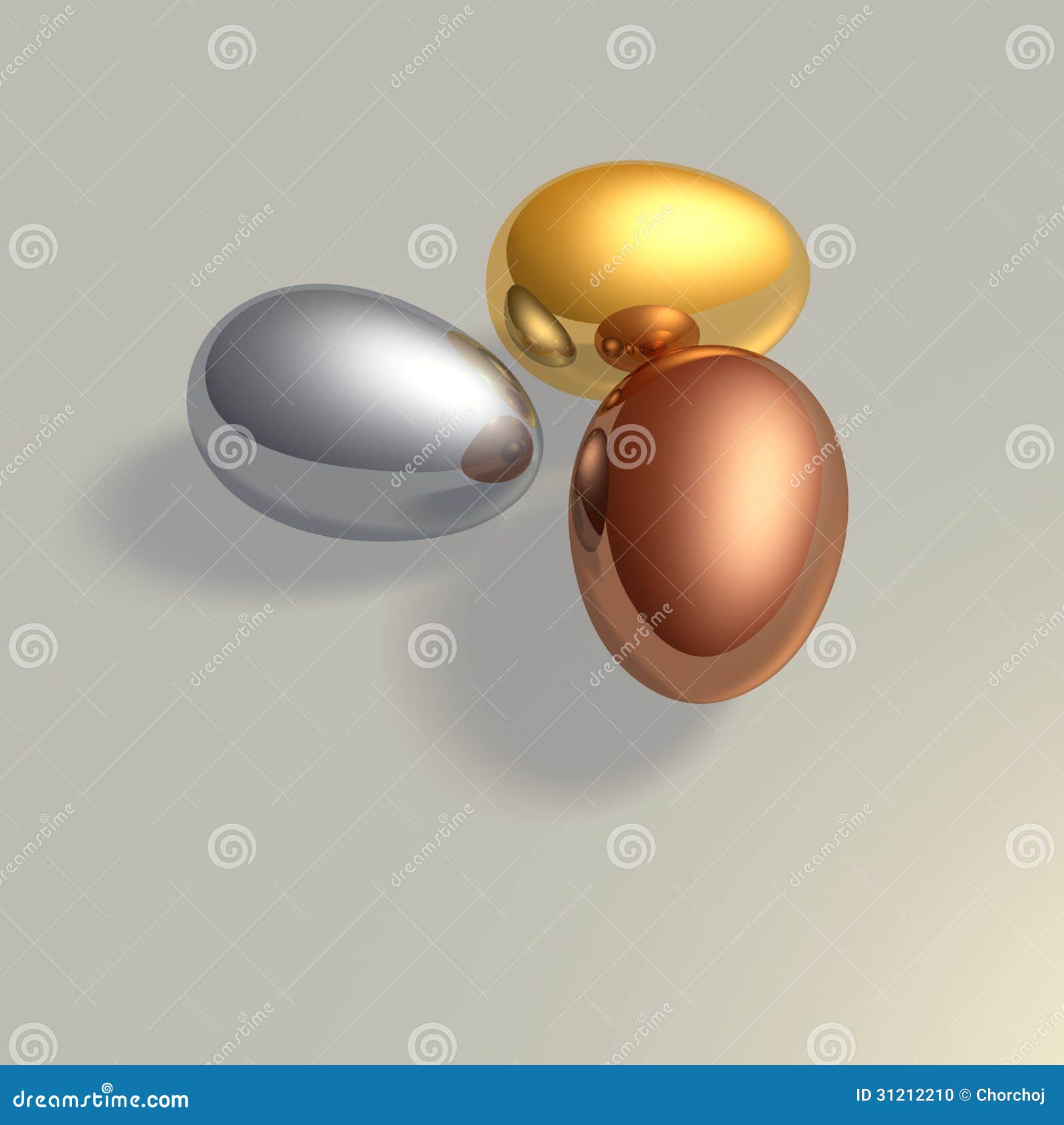 Three eggs of noble metals stock illustration. Illustration of object