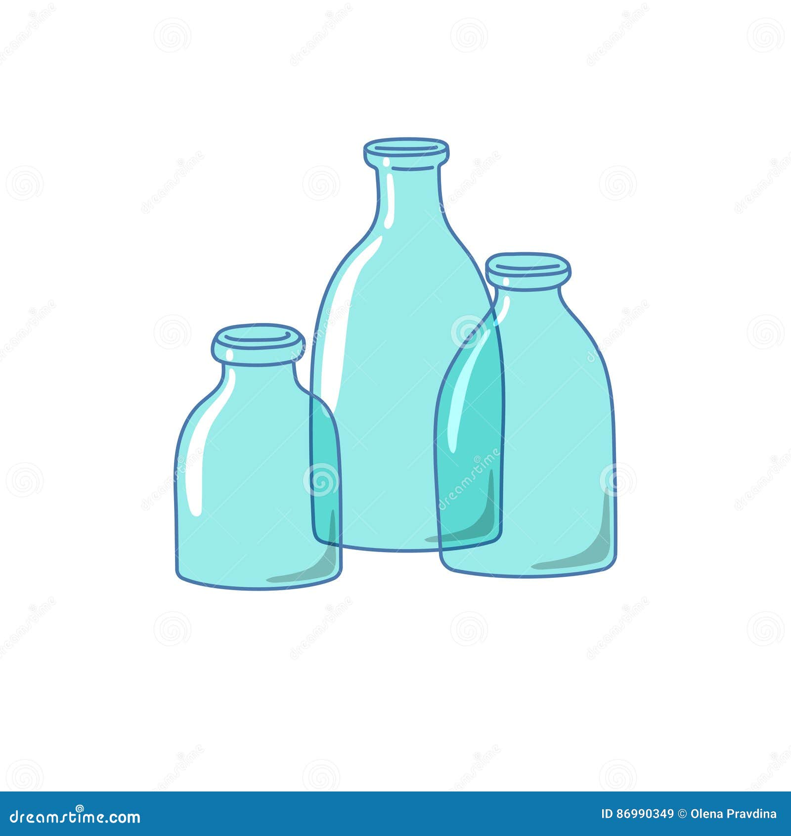 Three Empty Glass Bottles, Drawn in a Cartoon Style. Stock Vector - Illustration of storage, blue: 86990349 Three Empty Glass Bottles, Drawn in a Cartoon Style. Stock Vector - Illustration of storage, blue: 86990349