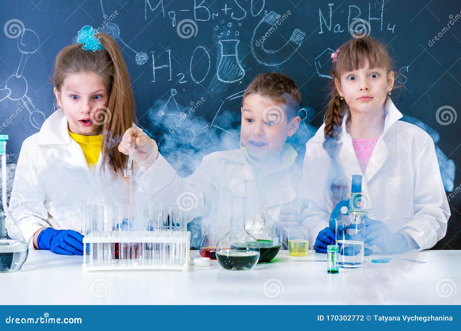 Three Excited Children after Chemical Experiment Stock Photo ...
