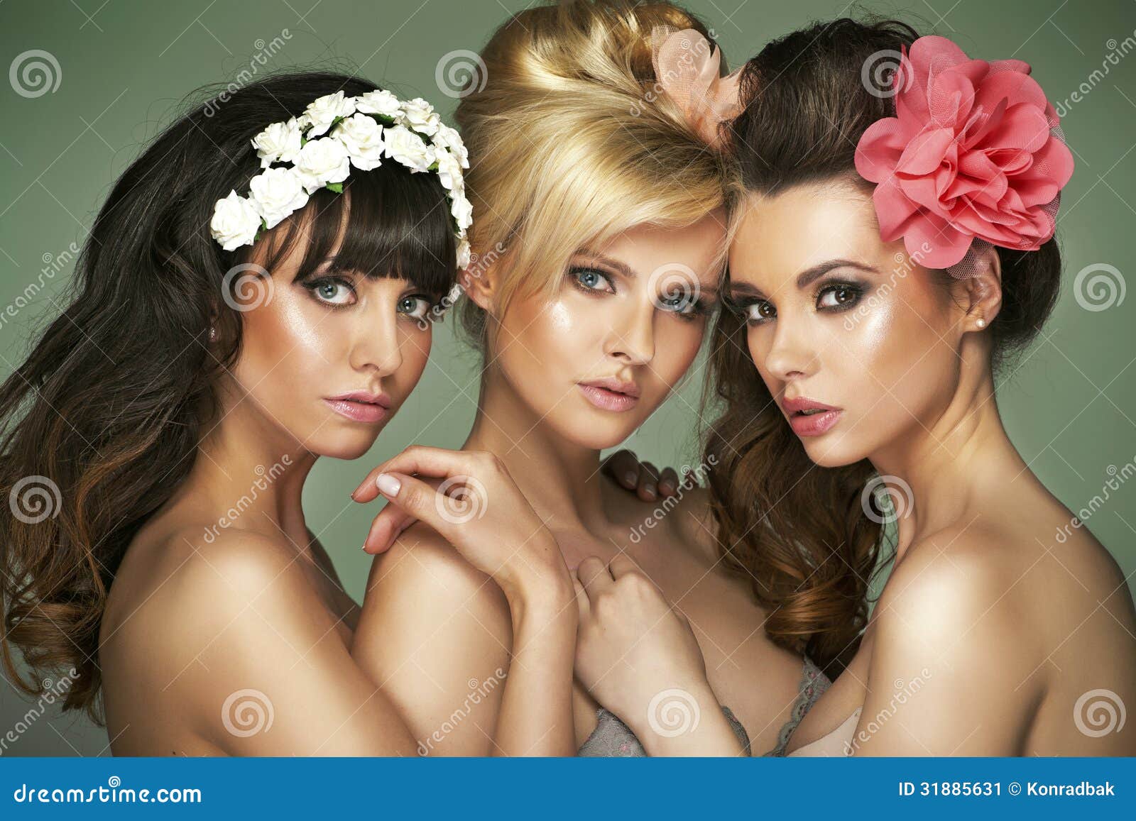 Three Fantastic Half-naked Girlfriends Stock Image - Image of makeup