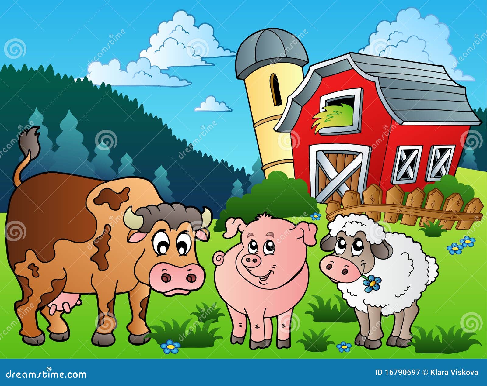 Three Farm Animals Near Barn Royalty Free Stock Photography - Image