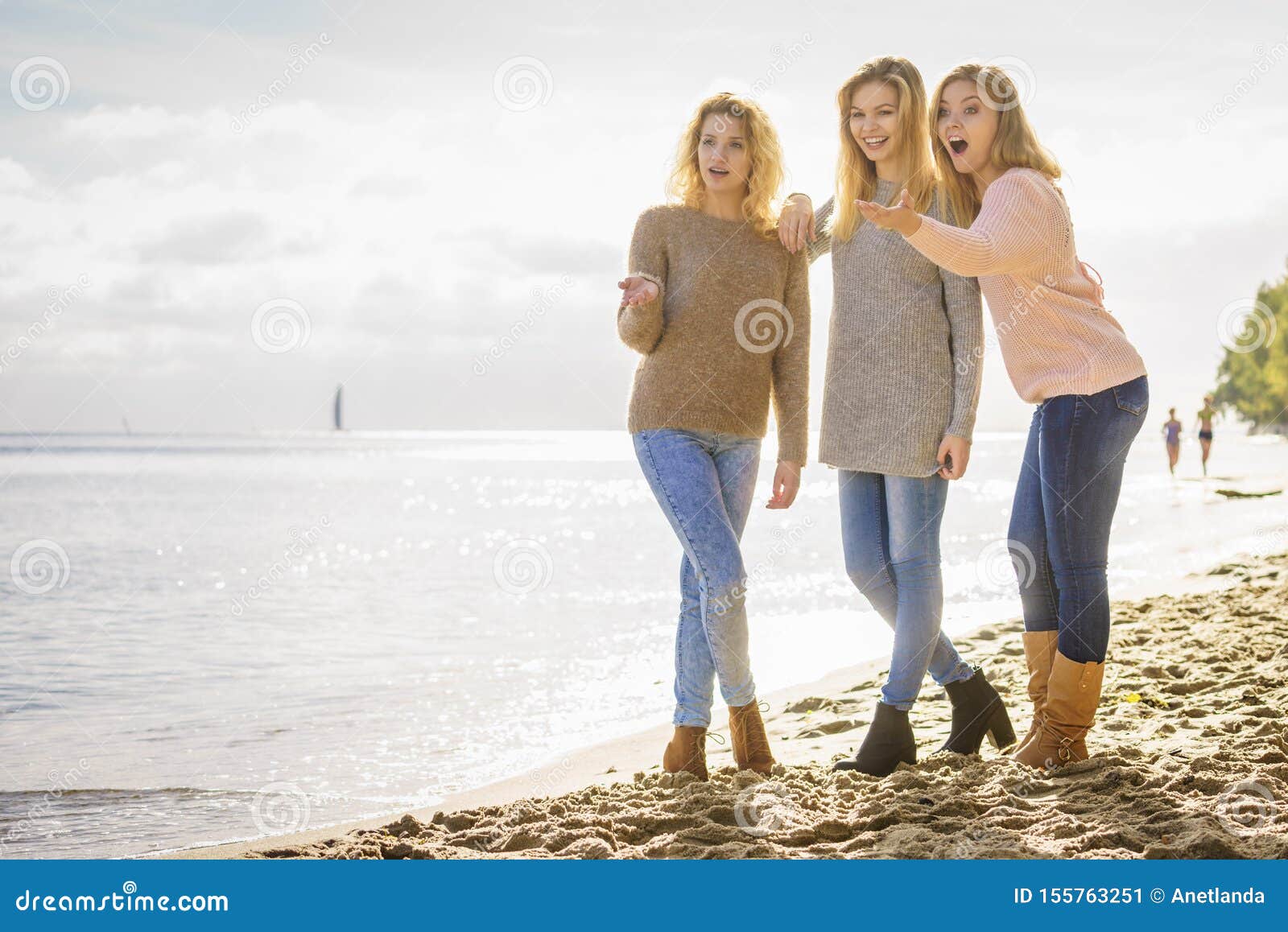 Three Fashionable Models Outdoor Stock Image - Image of students, beach ...