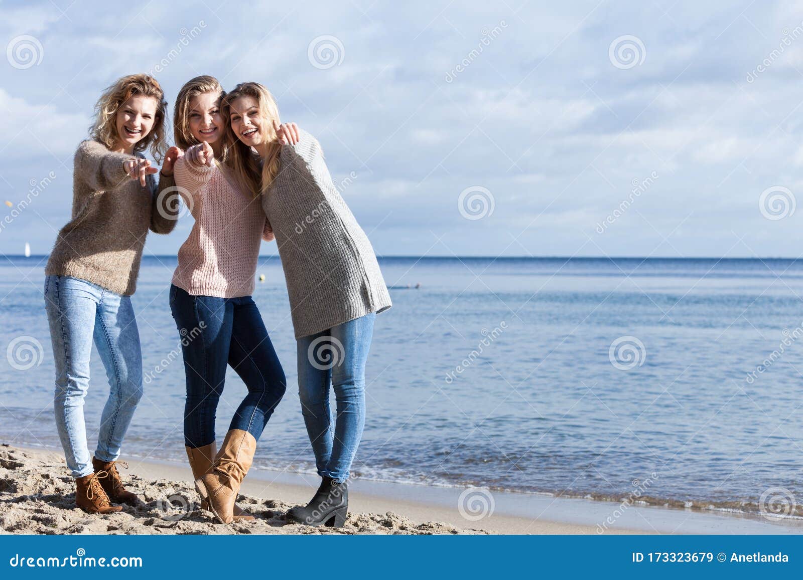 Three Fashionable Sister on the Beach Stock Image - Image of friends ...