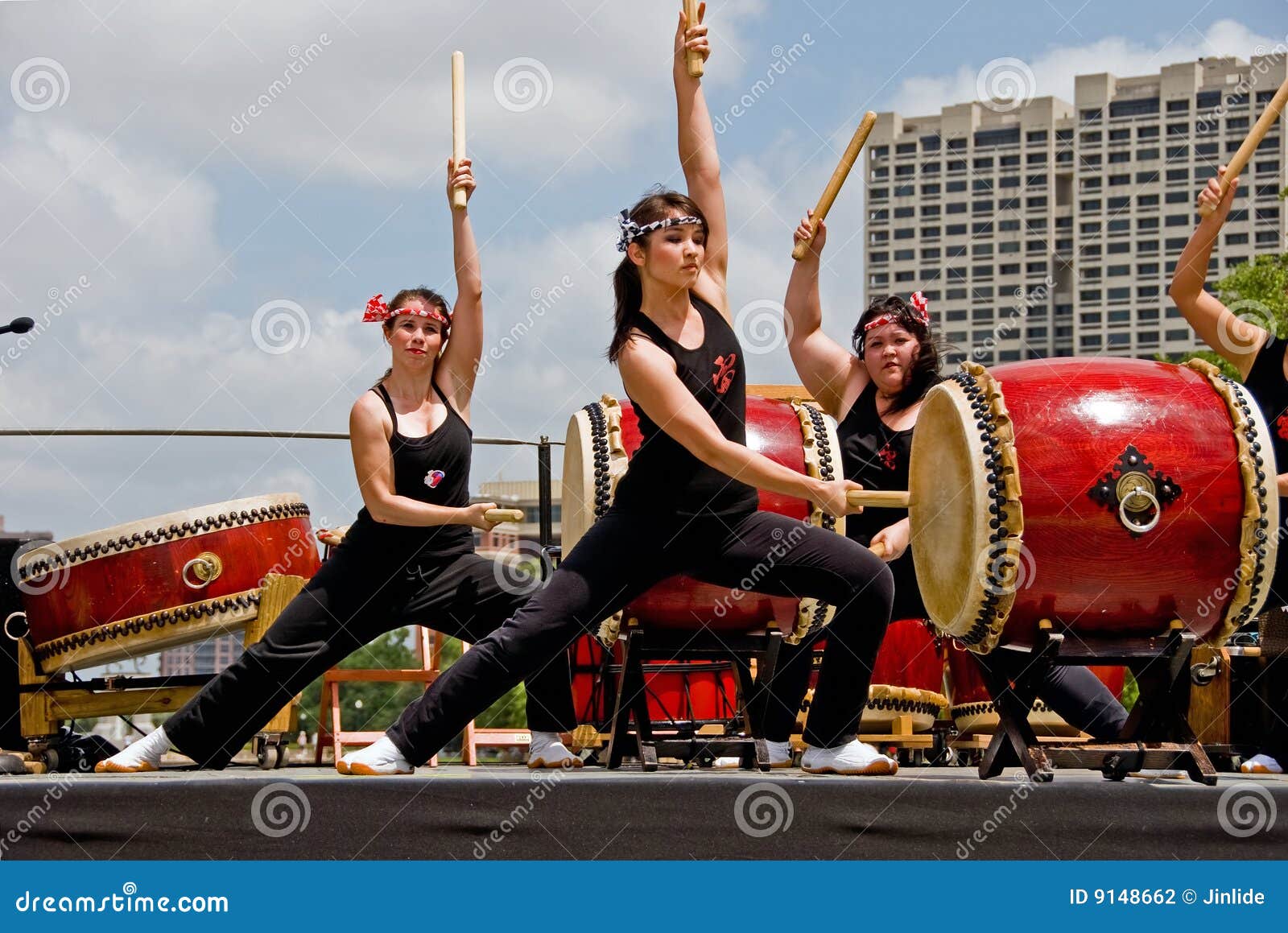 Three Female Drumers In Taiko Performance Editorial Photography Image