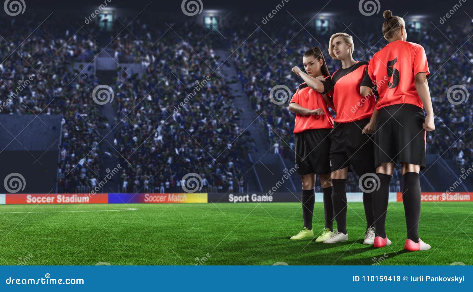 Three Female Soccer Players Making Wall Before Penalty Shot Stock Photo Image Of Competitive Match