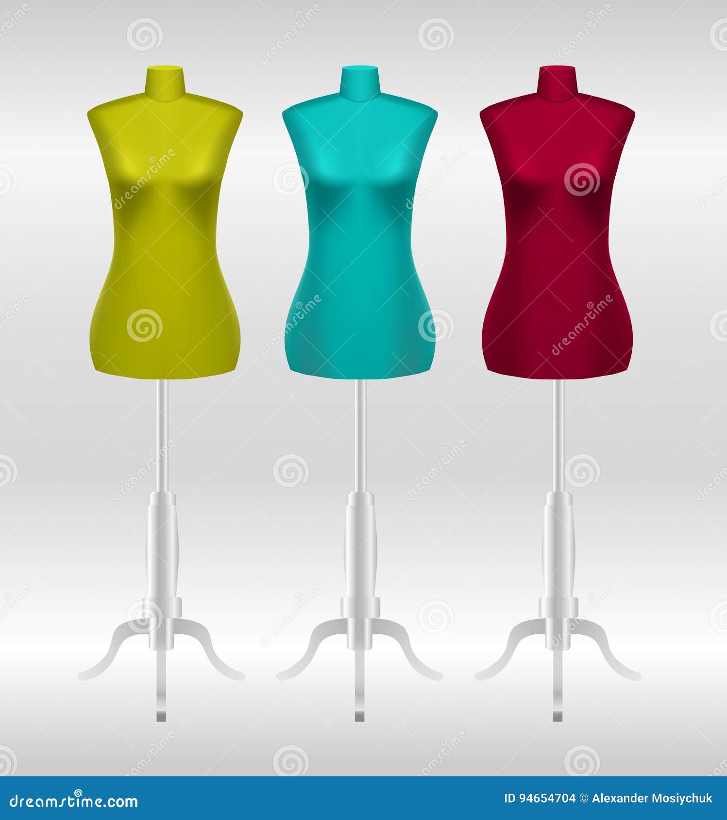 Three Female Tailors Dummy Mannequins Stock Vector Illustration of