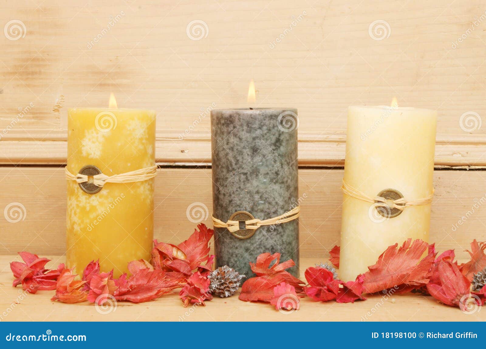 Three Feng Shui candles stock photo. Image of burning 18198100