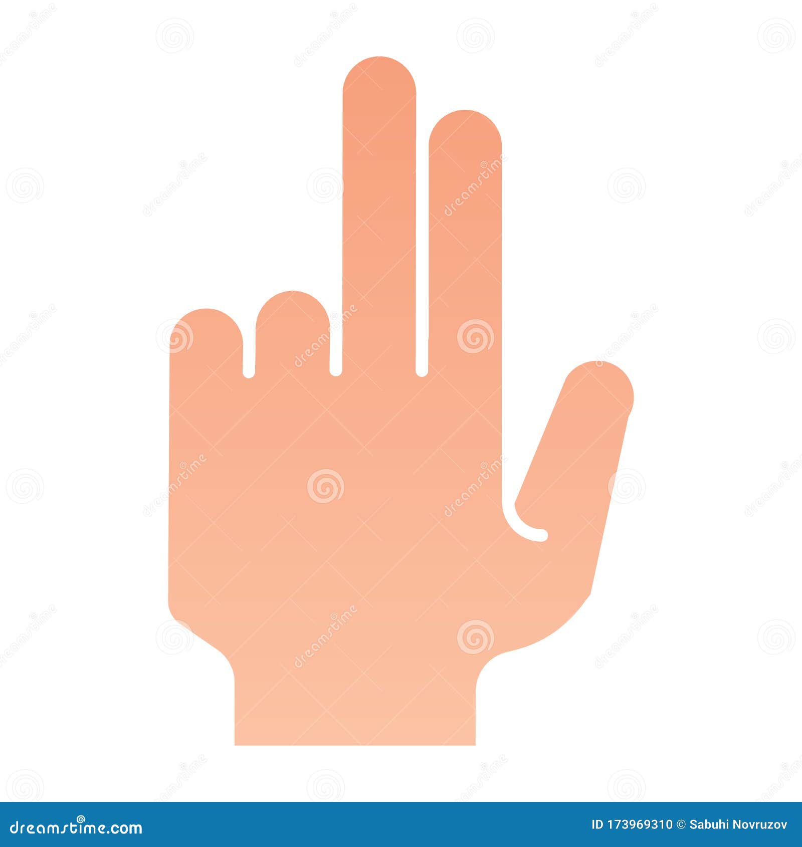 three fingers flat icon. arm gesture    on white. hand gesture gradient style , ed
