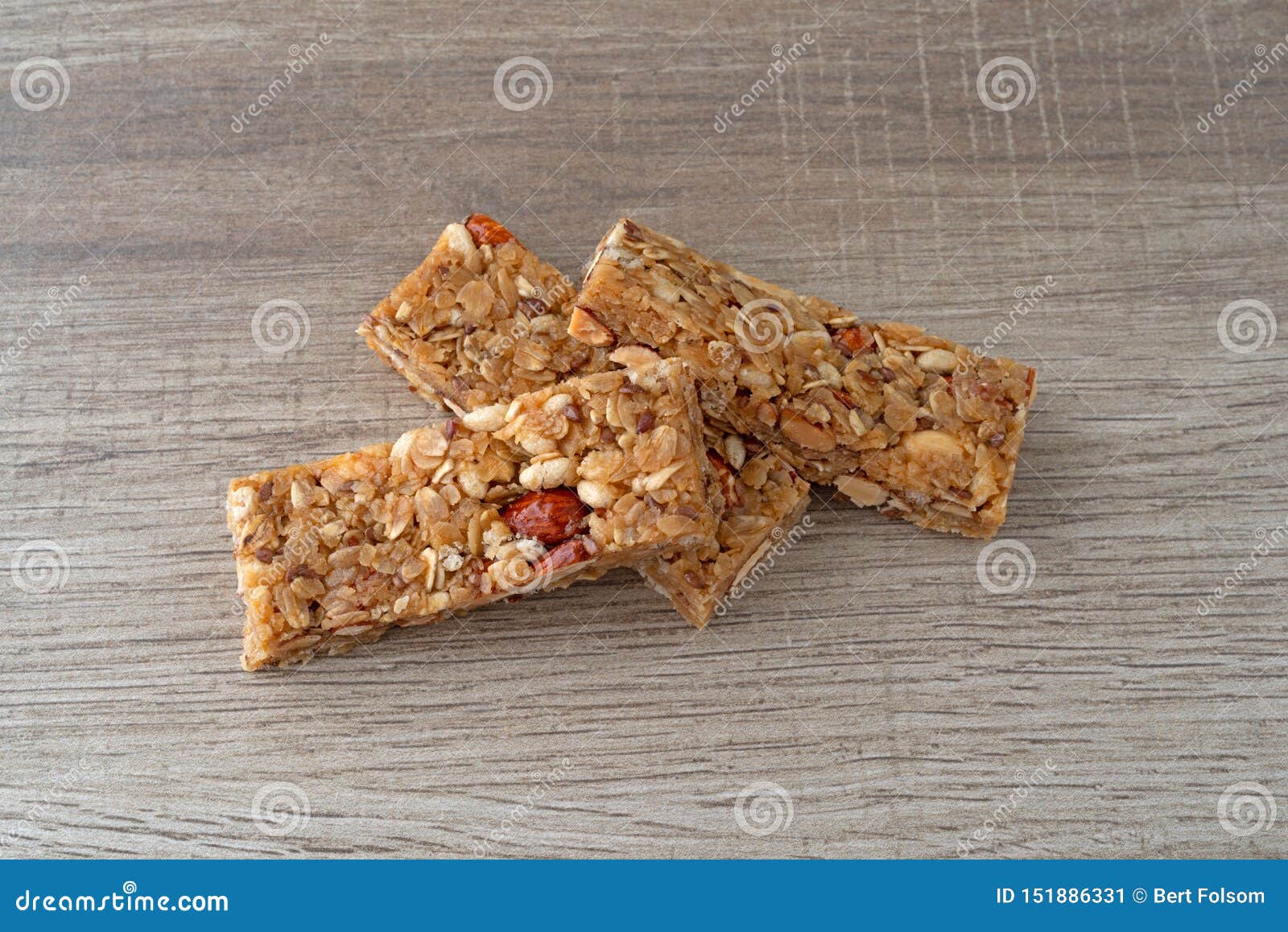 Three Flax and Almond Seed Granola Bars on a Table Stock Image Image