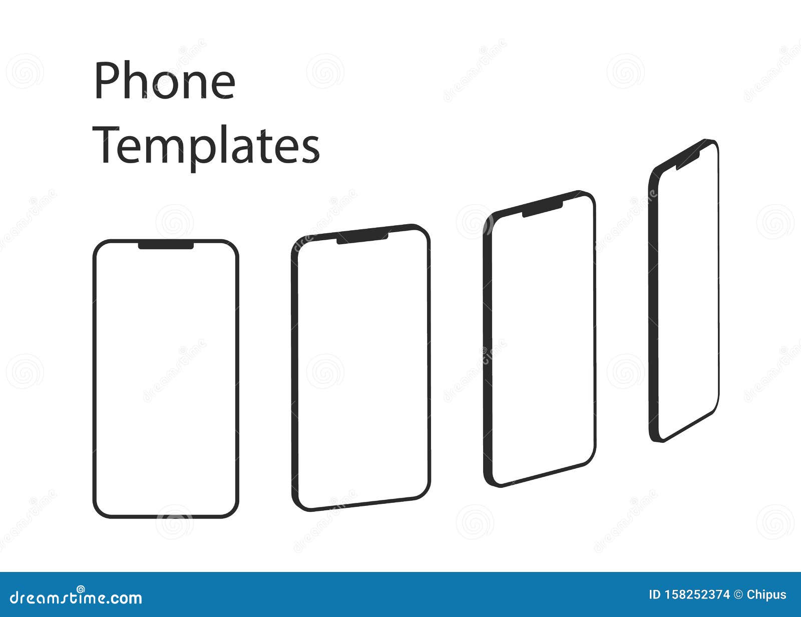 Three Frameless Cell Phone Templates on White Background Stock Vector Illustration of blank