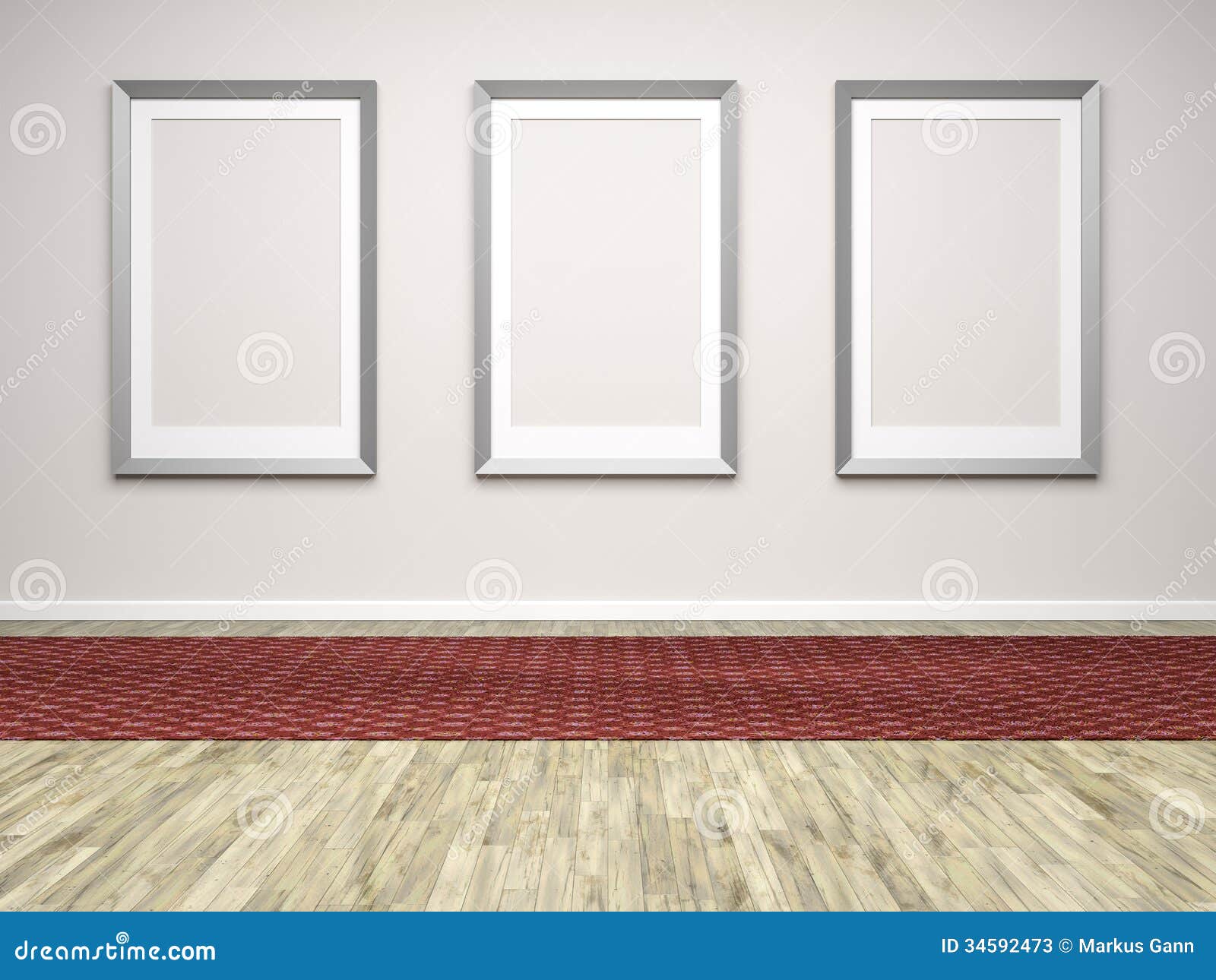 Three frames in a room stock illustration. Illustration of collection