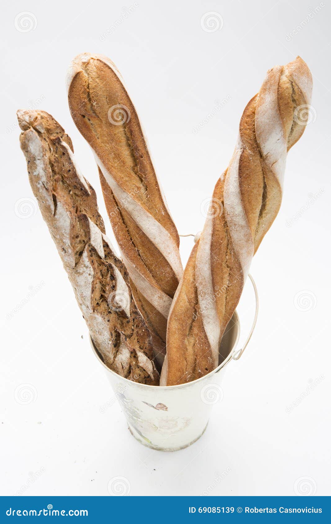 Three French Breads in Bucket Stock Image Image of meal, concept