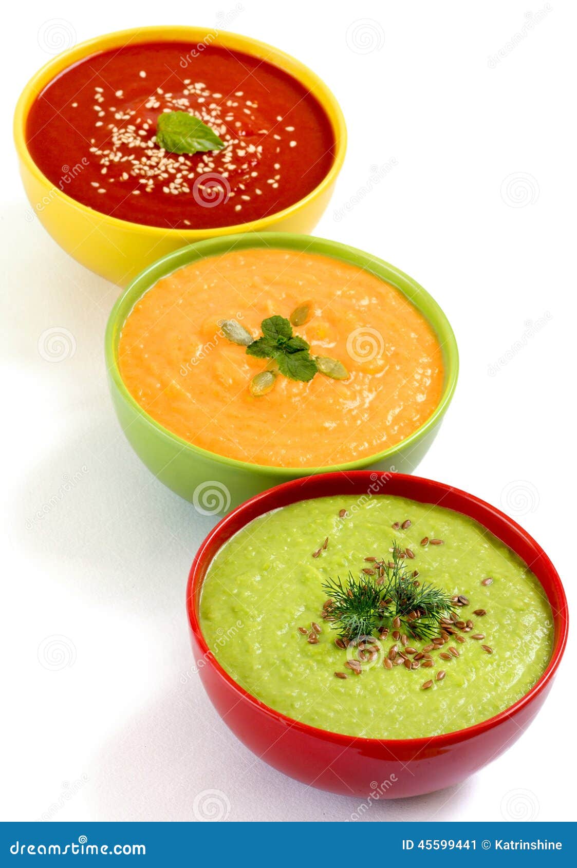Three fresh soups stock image. Image of flavor, isolated 45599441