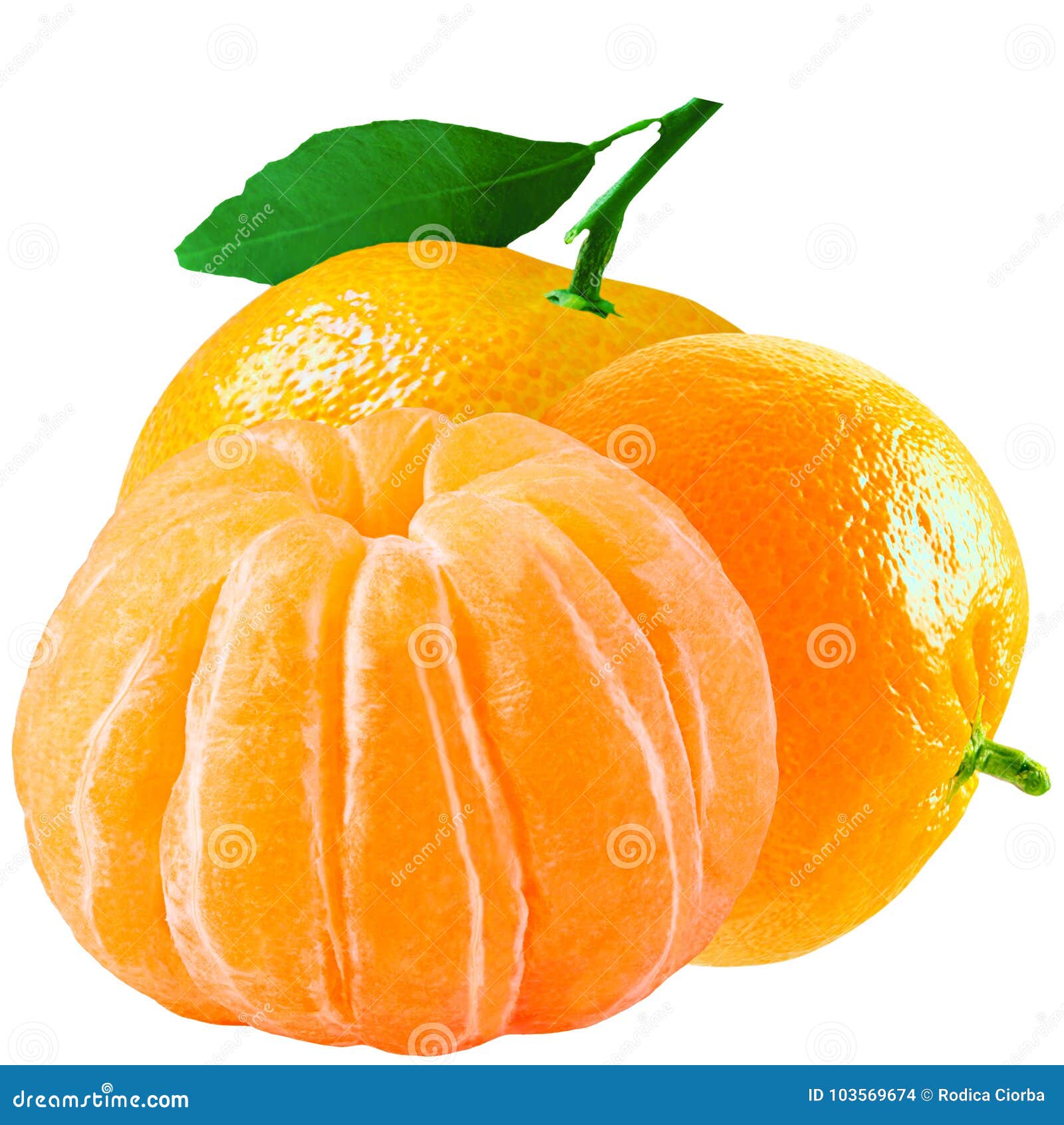 Three Fresh Whole Mandarin Isolated On White Background Stock Photo