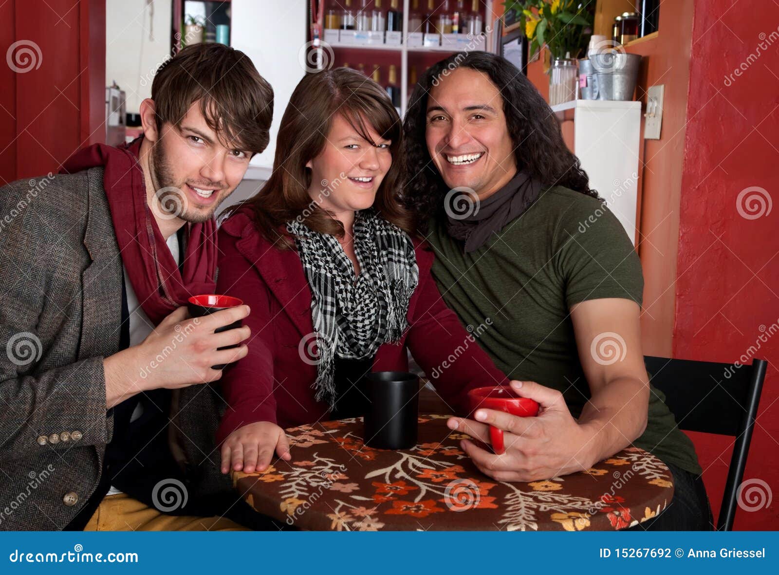 Three Friends in a Coffee House Stock Photo Image of male, diverse