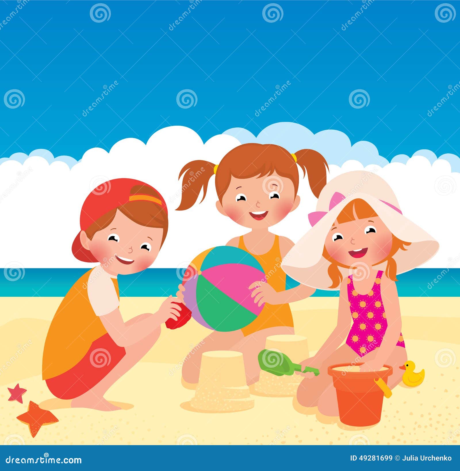 Three Friends Playing on the Beach Stock Vector - Illustration of family,  child: 49281699