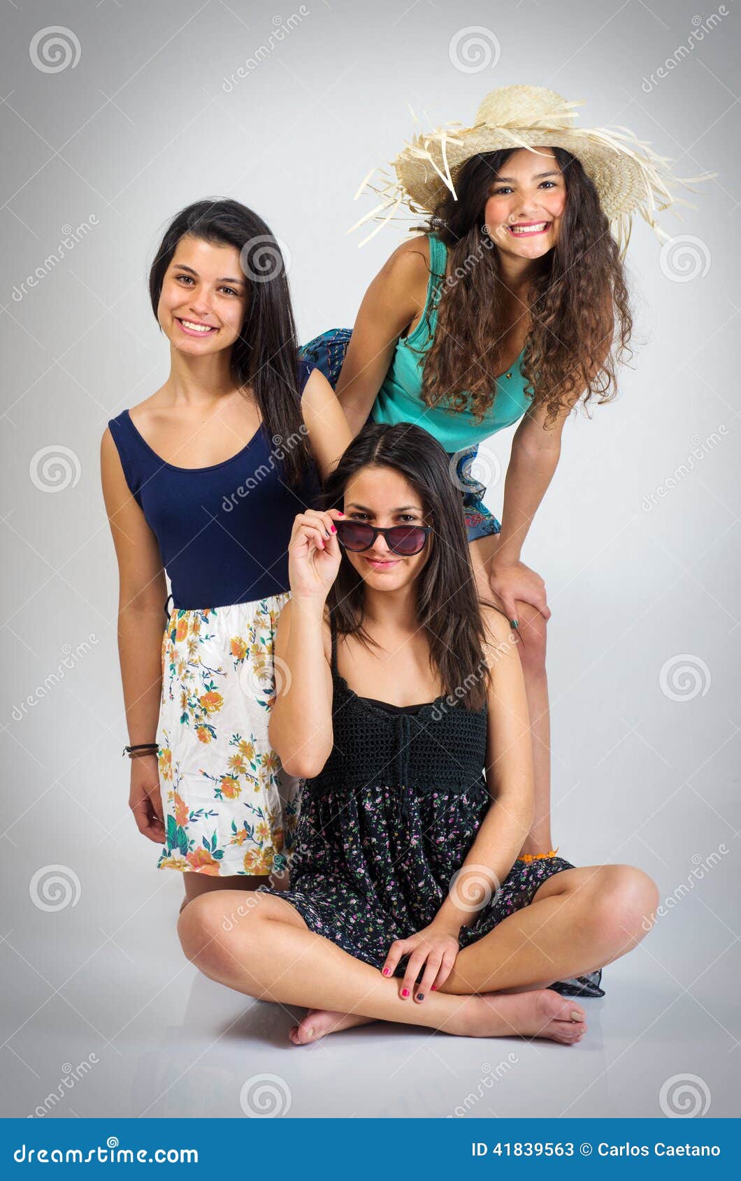 Premium Photo  Three best friends posing in studio wearing summer style  outfit and jeans shorts