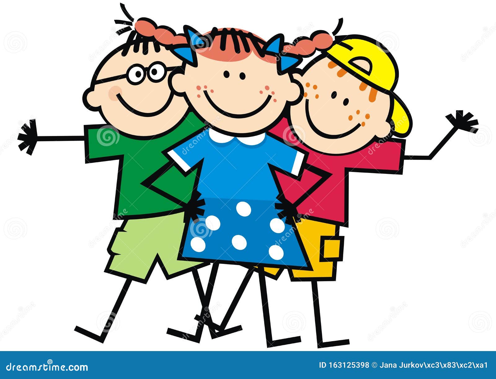 Three funny kids, eps. stock vector. Illustration of girl - 163125398
