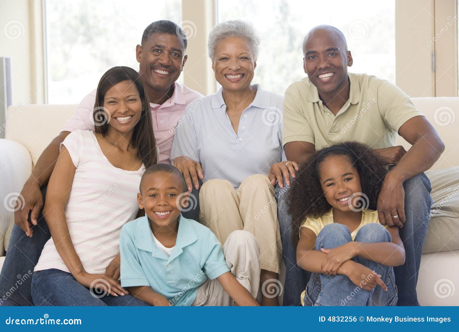 three generation family group at home