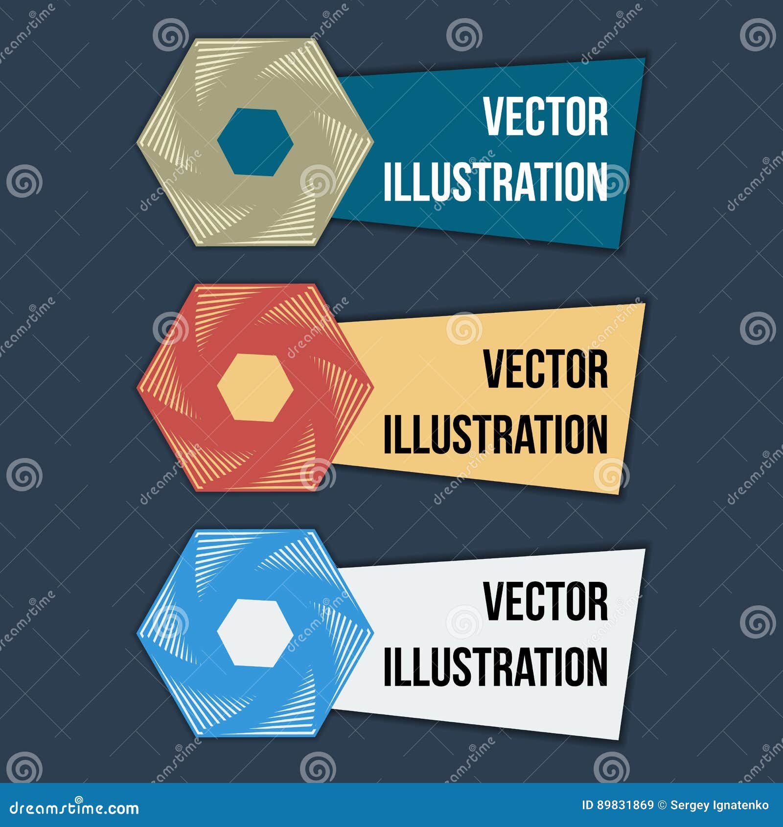 Three Geometric Banners Blue Yellow White. Vector Stock Vector