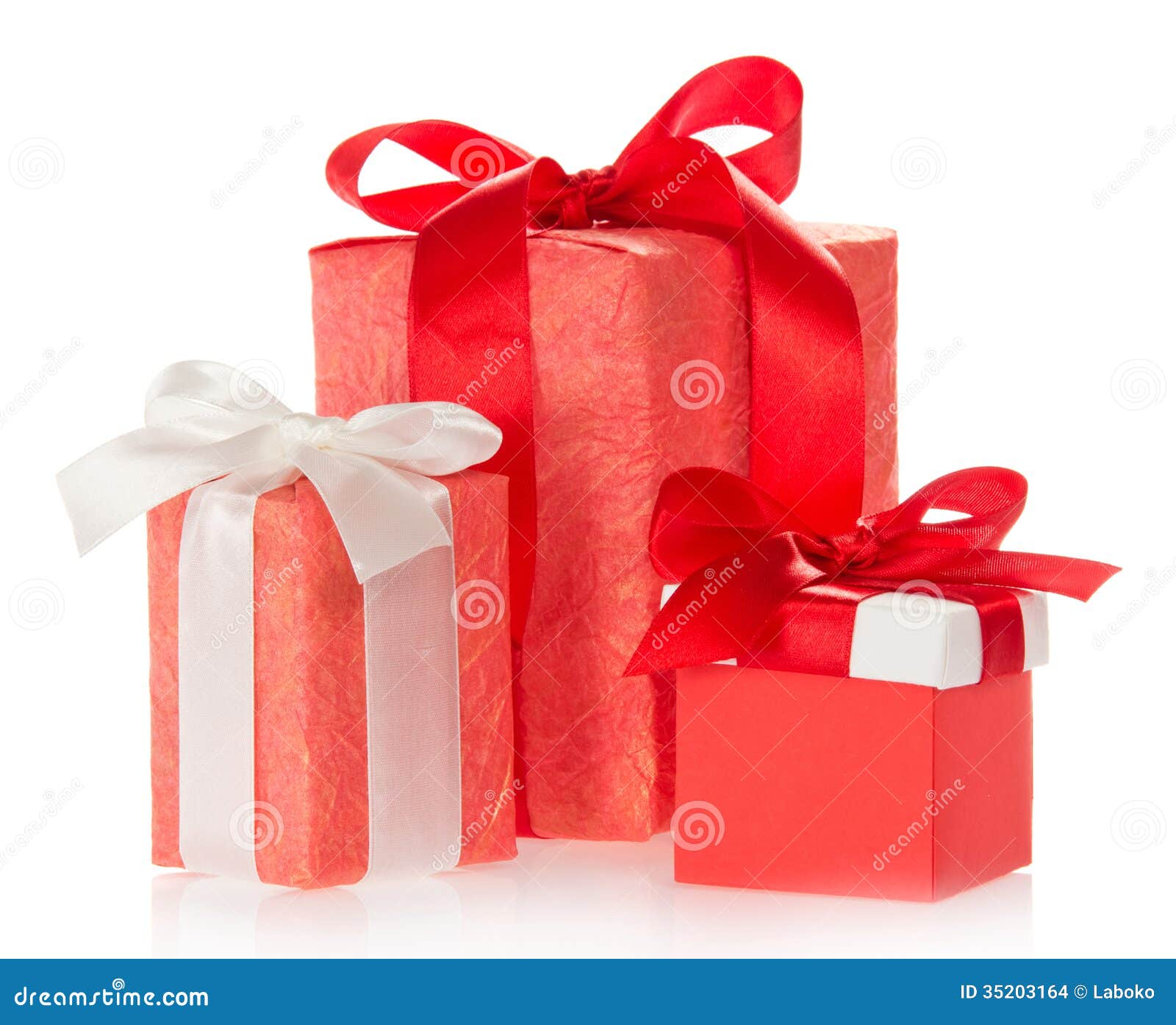 Three Gift Boxes Decorated with Ribbon and Bow Stock Photo Image of