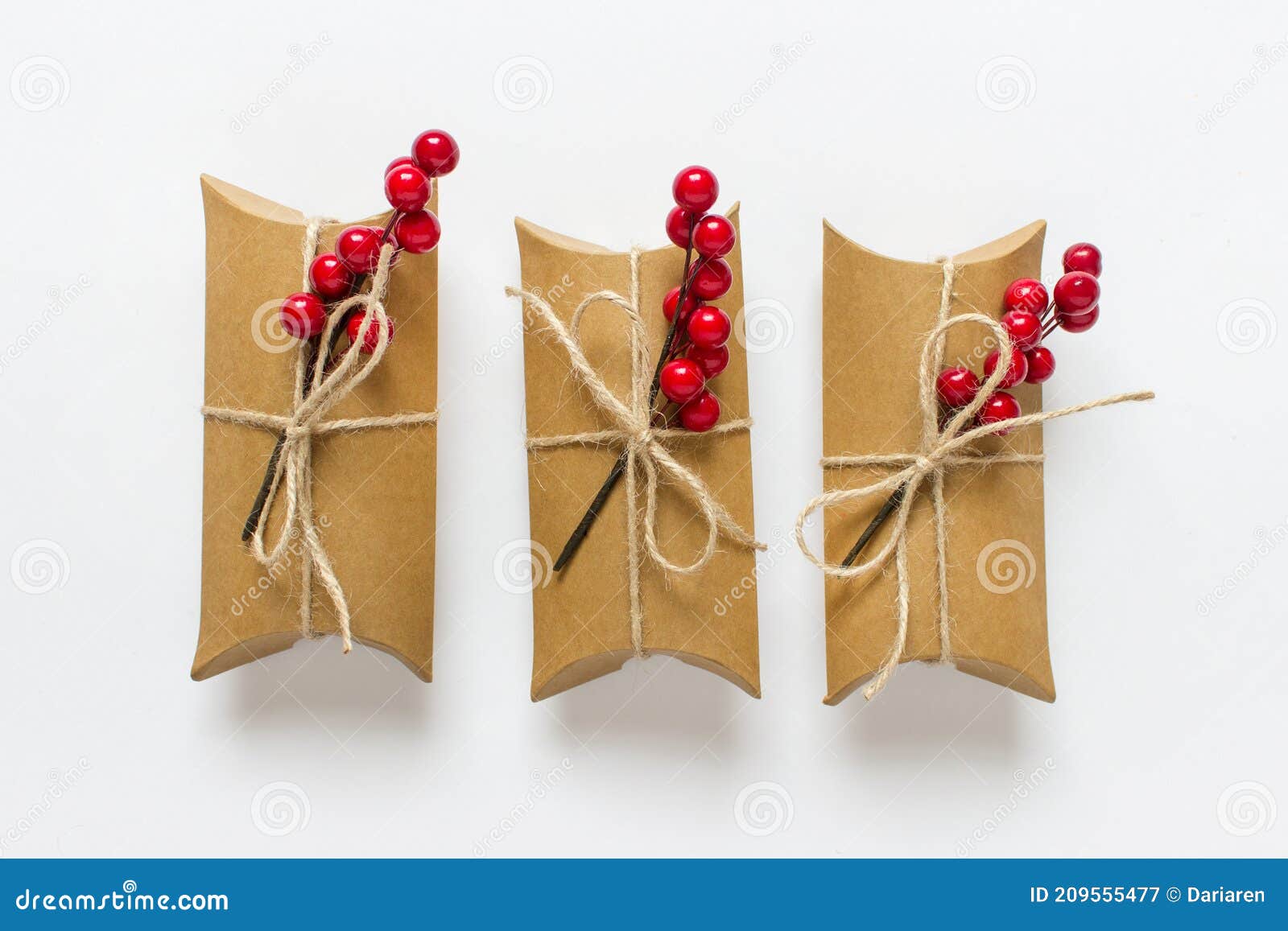 Three Gifts with Branches of Red Berries Stock Image Image of