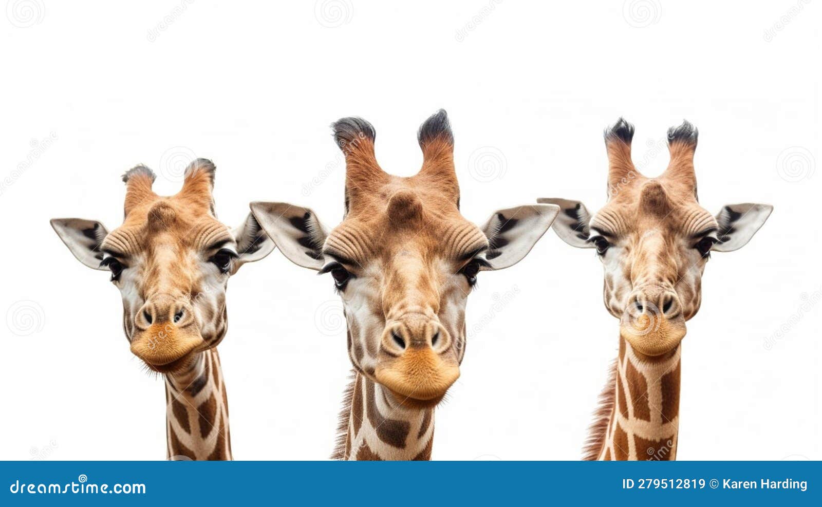Three Giraffe Heads on White Background Stock Image - Image of captures
