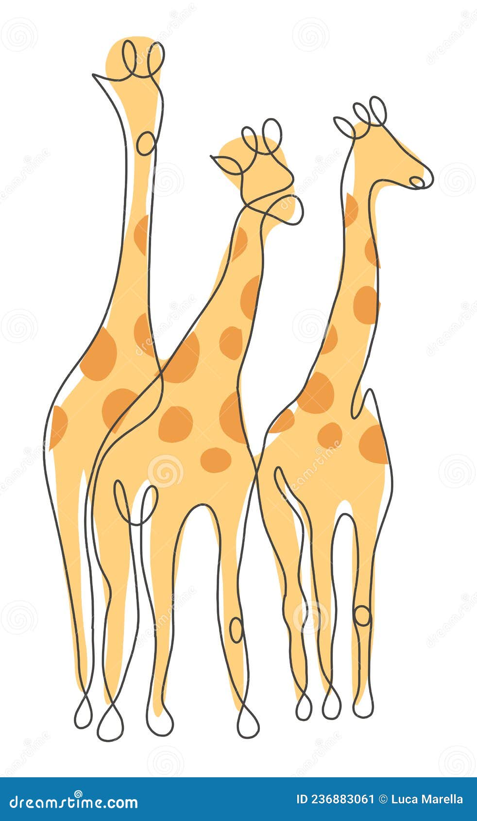 three giraffes line art drawing