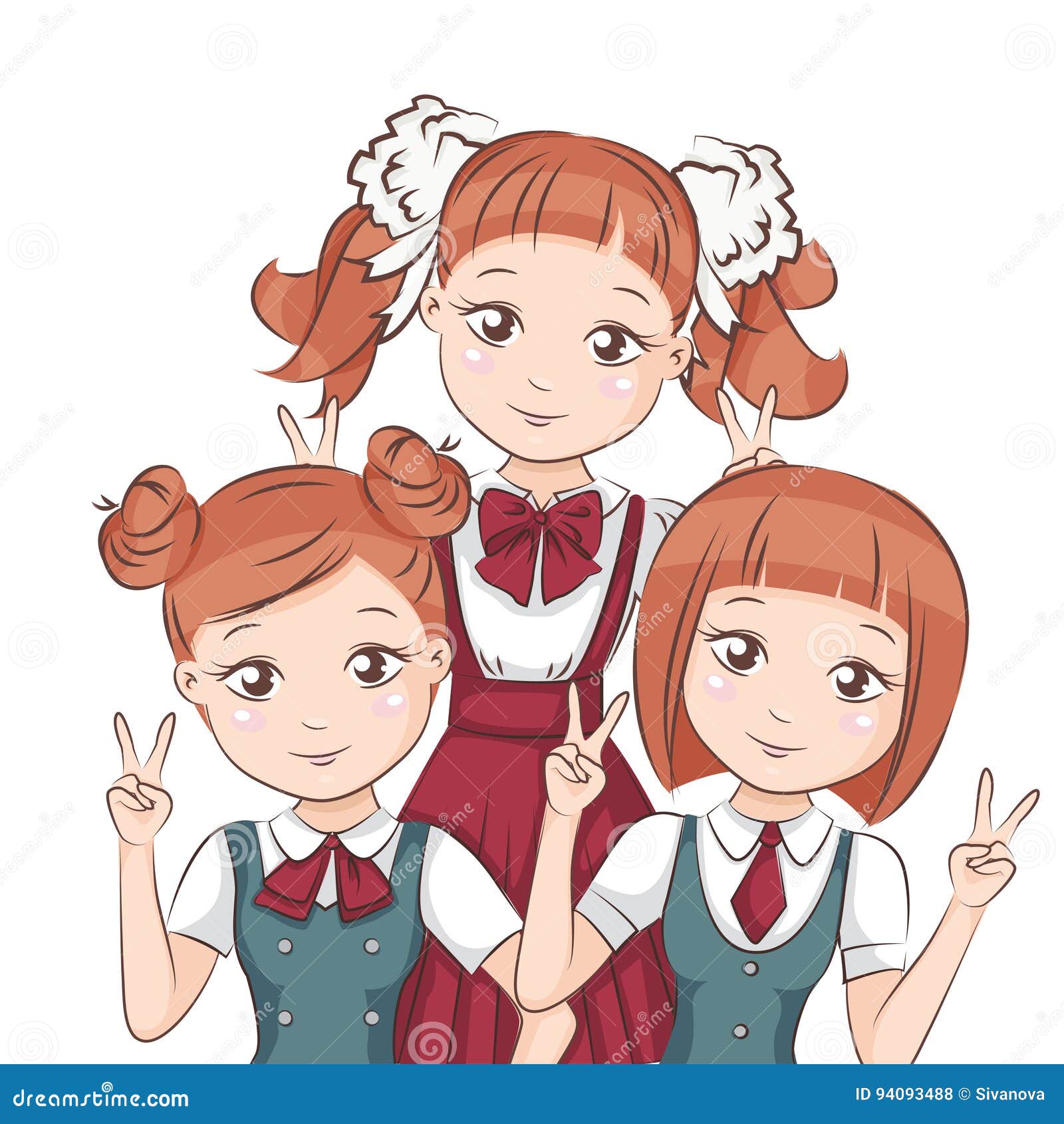 three girl friends cartoon