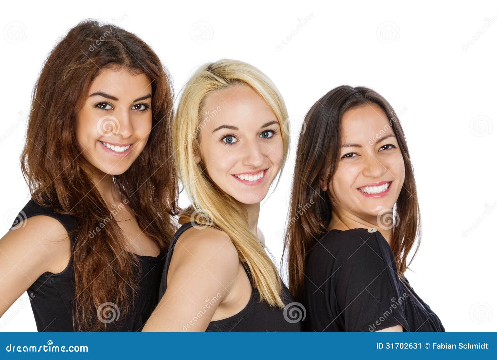 Three Girls in a row with isolated background