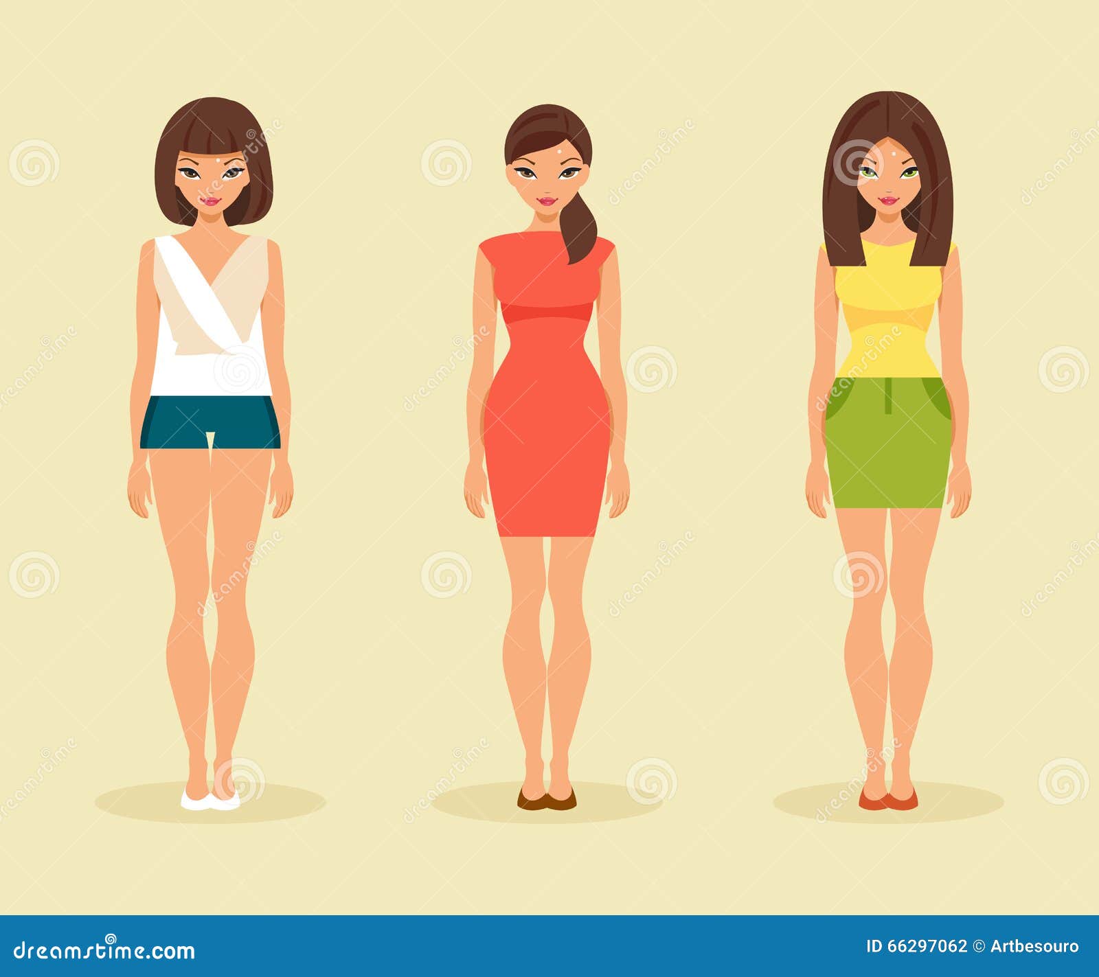 Download Three Girls In Summer Clothes. Vector Illustration Stock ...