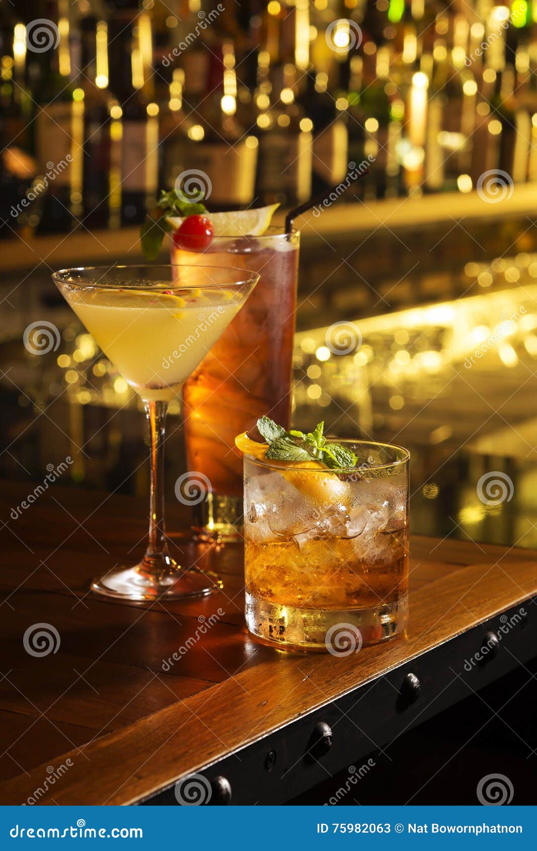 Three Glass of Cocktail Serve on Bar Stock Image Image of juice