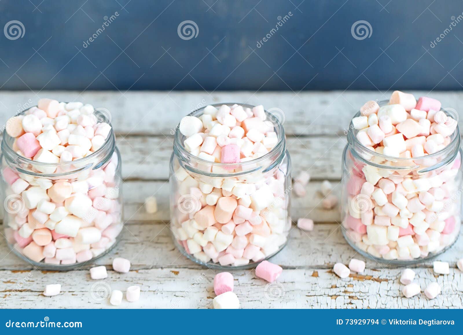 Three Glass Jars Filled To Brim Marshmallow Stock Photo Image of
