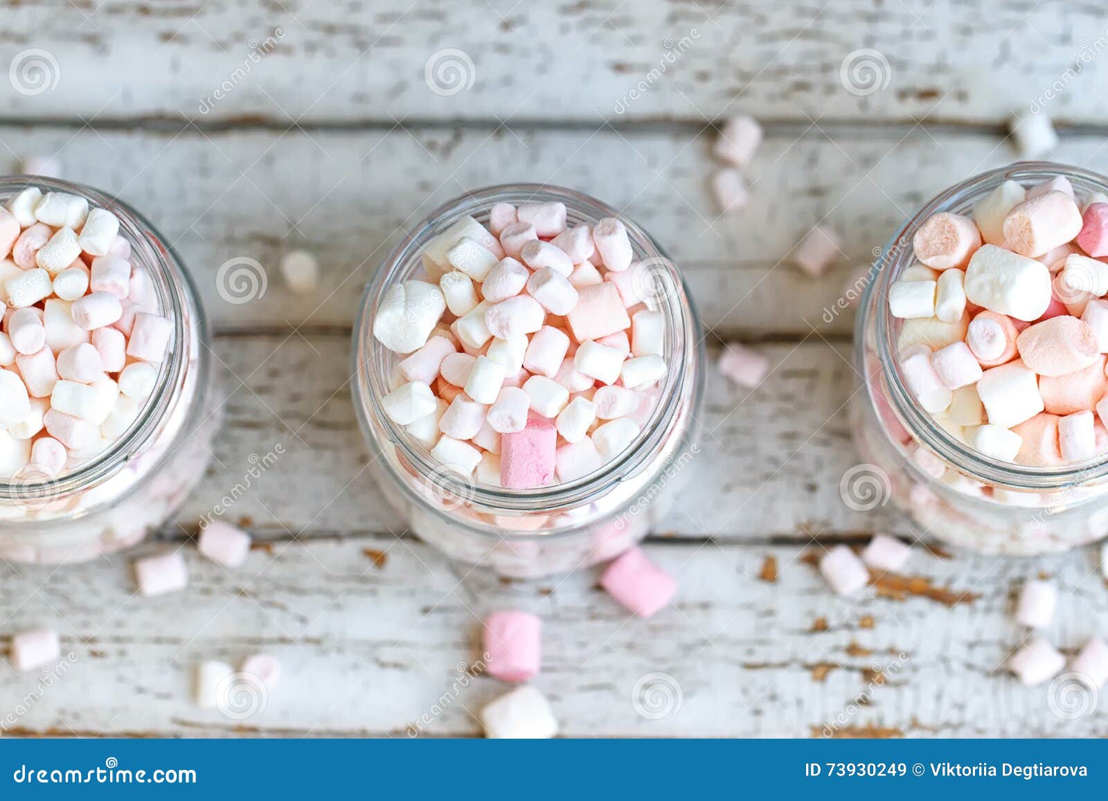 Three Glass Jars Filled To Brim Marshmallow Stock Image Image of