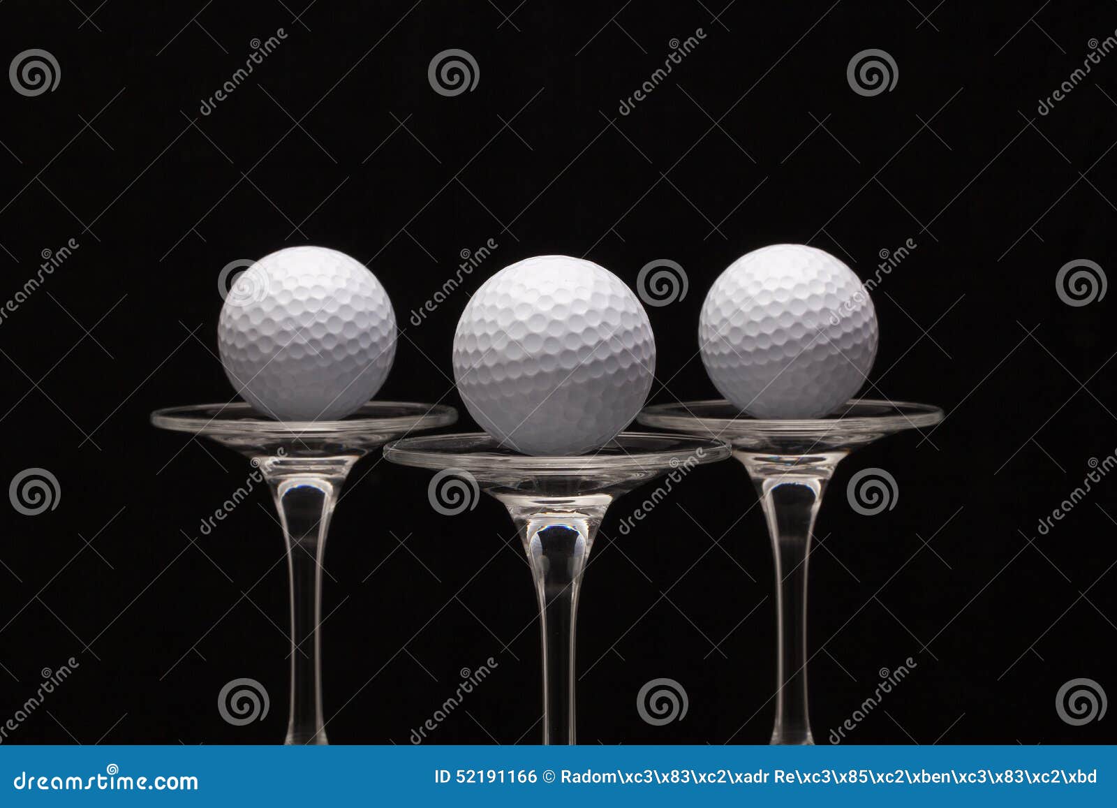 Three Glasses of Champagne and Golf Balls Stock Photo Image of
