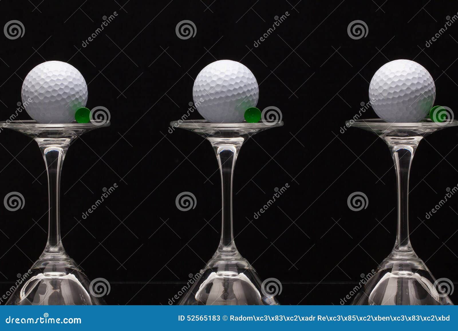Three Glasses of Champagne and White Golf Balls Stock Image Image of