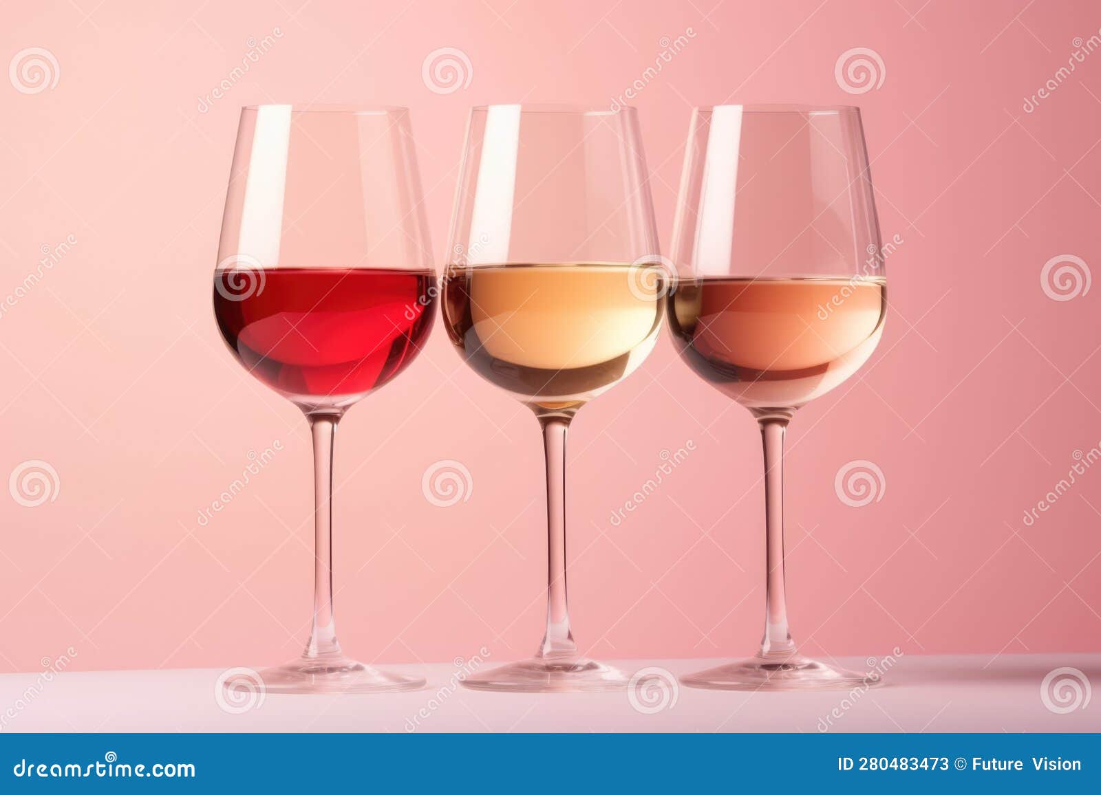 Red, white and rose wine in glasses, illustration - Stock Image - C039/6072  - Science Photo Library