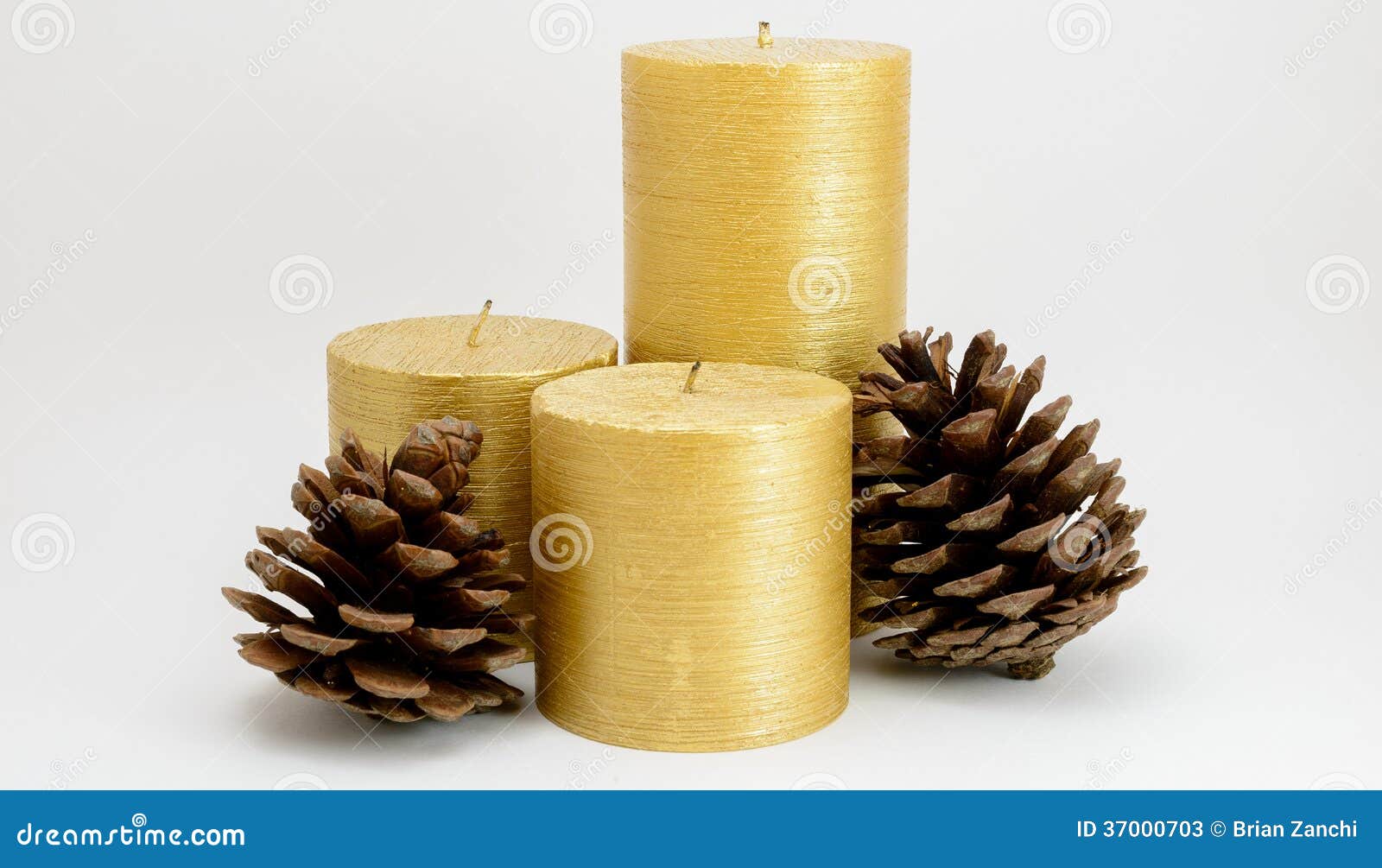 Three Gold Candles with Pine Cones Stock Image Image of holiday
