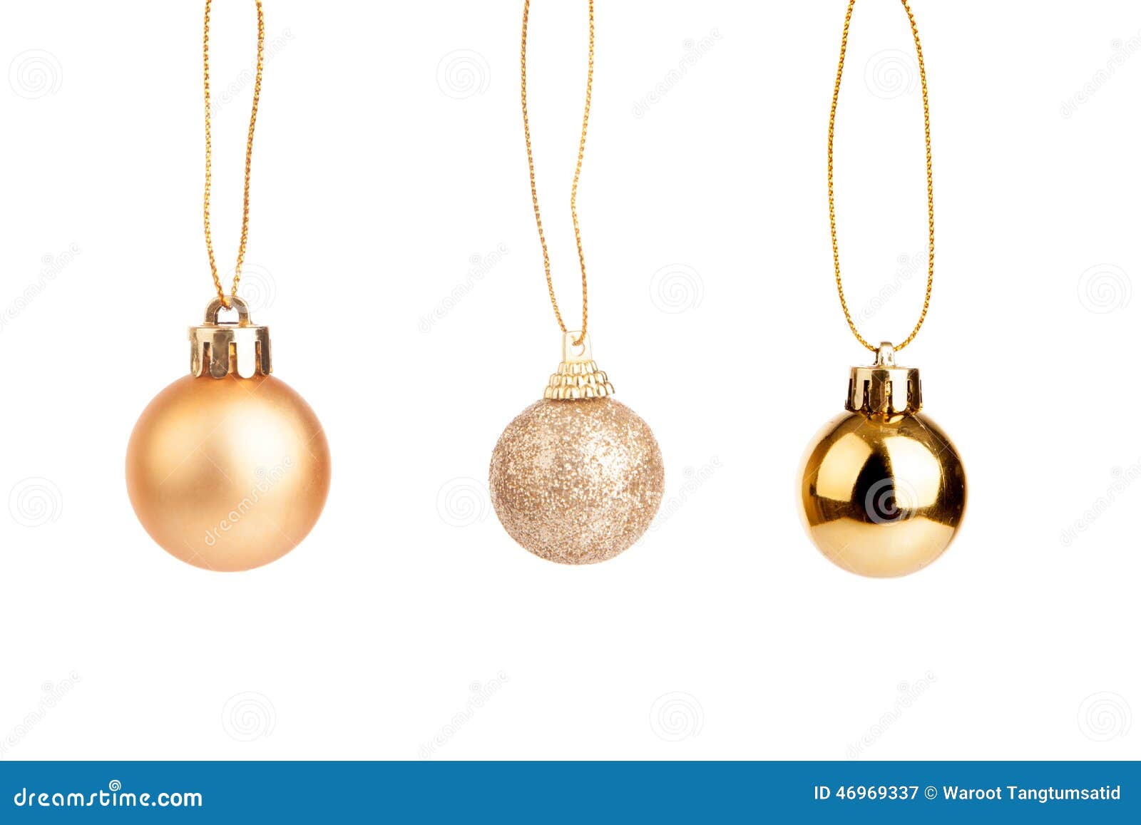 Three of Gold Christmas Tree Baubles Stock Image Image of xmas