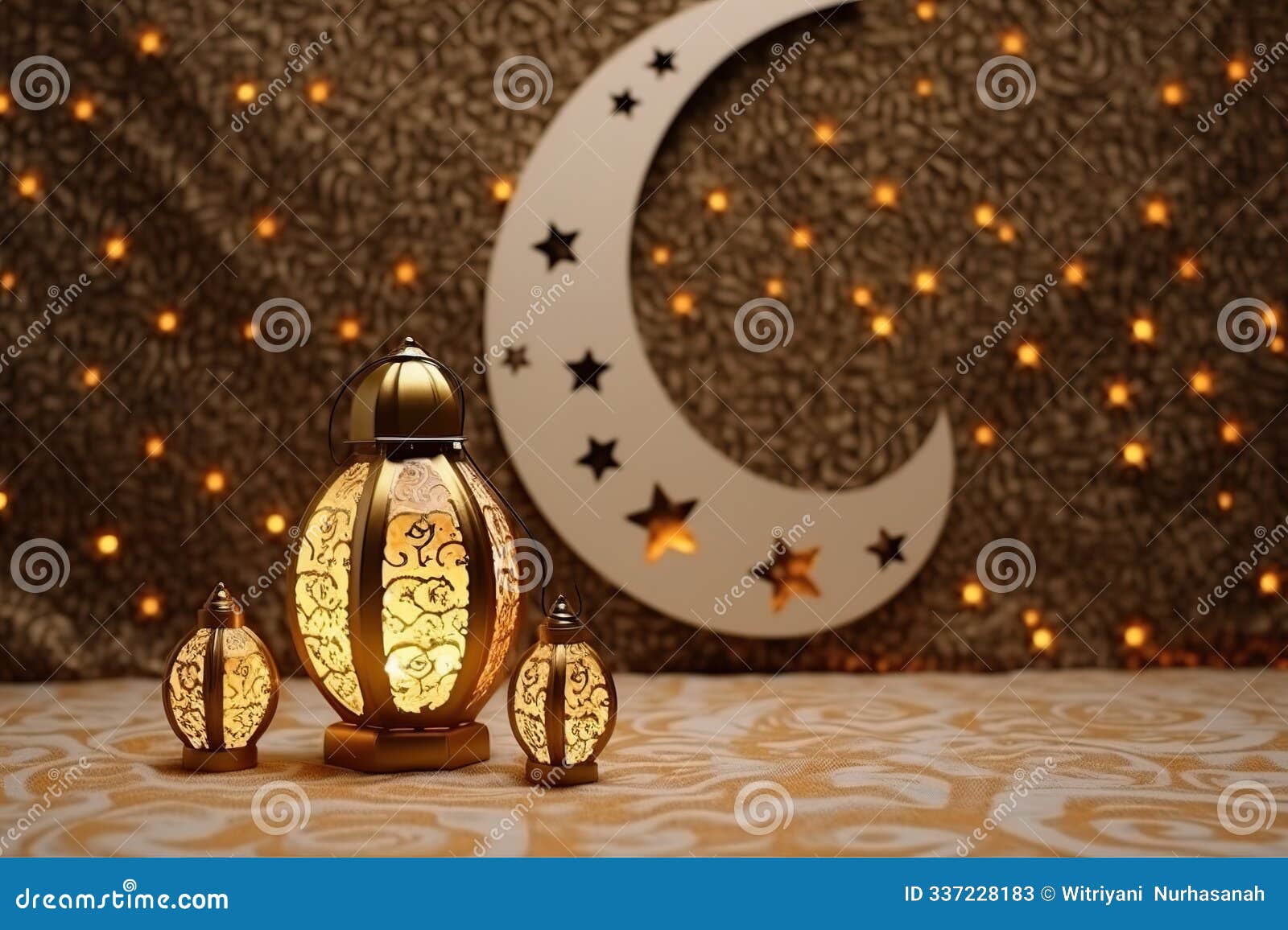 ramadan lanterns and crescent moon