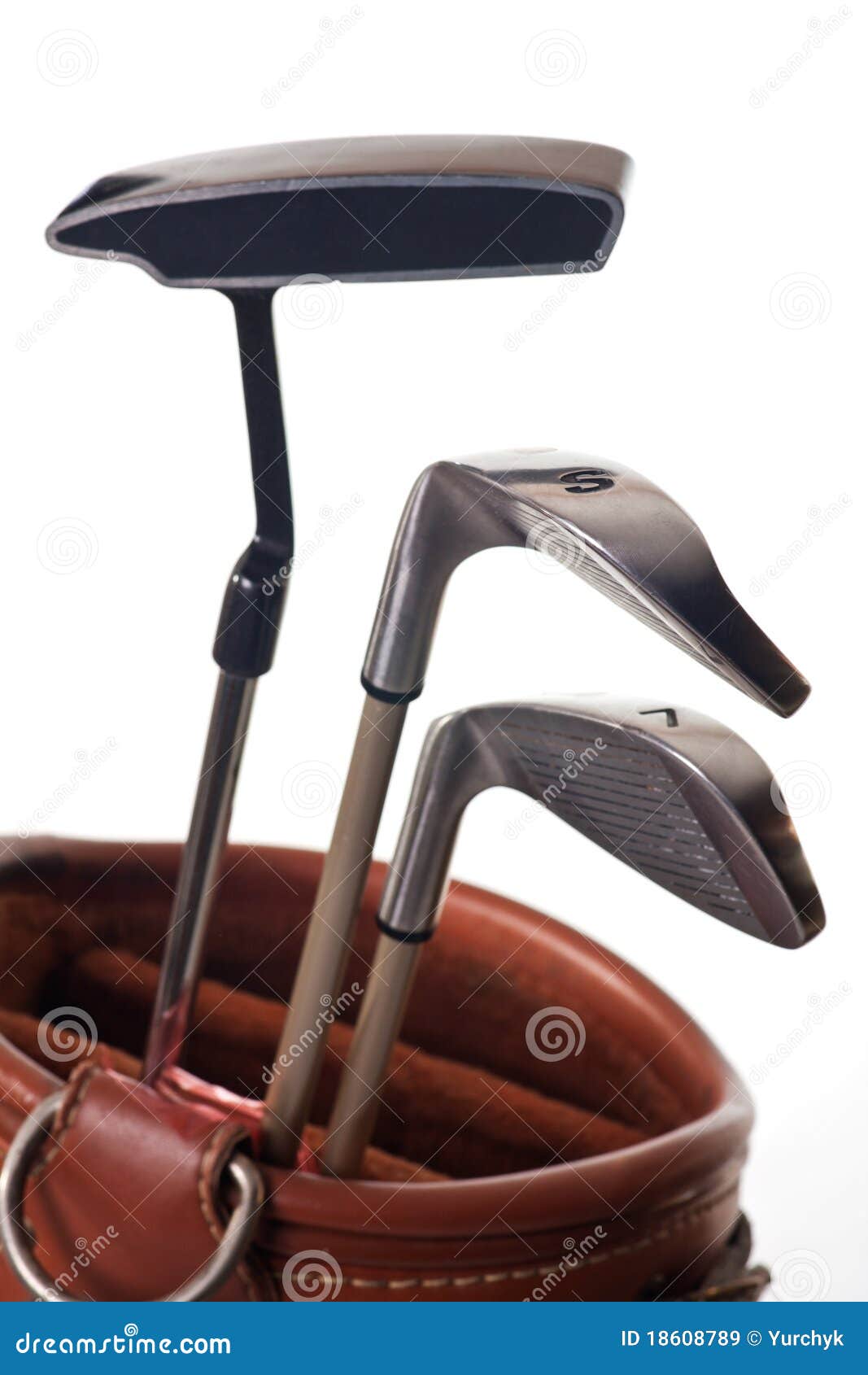 Three golf clubs in a bag stock image. Image of round 18608789