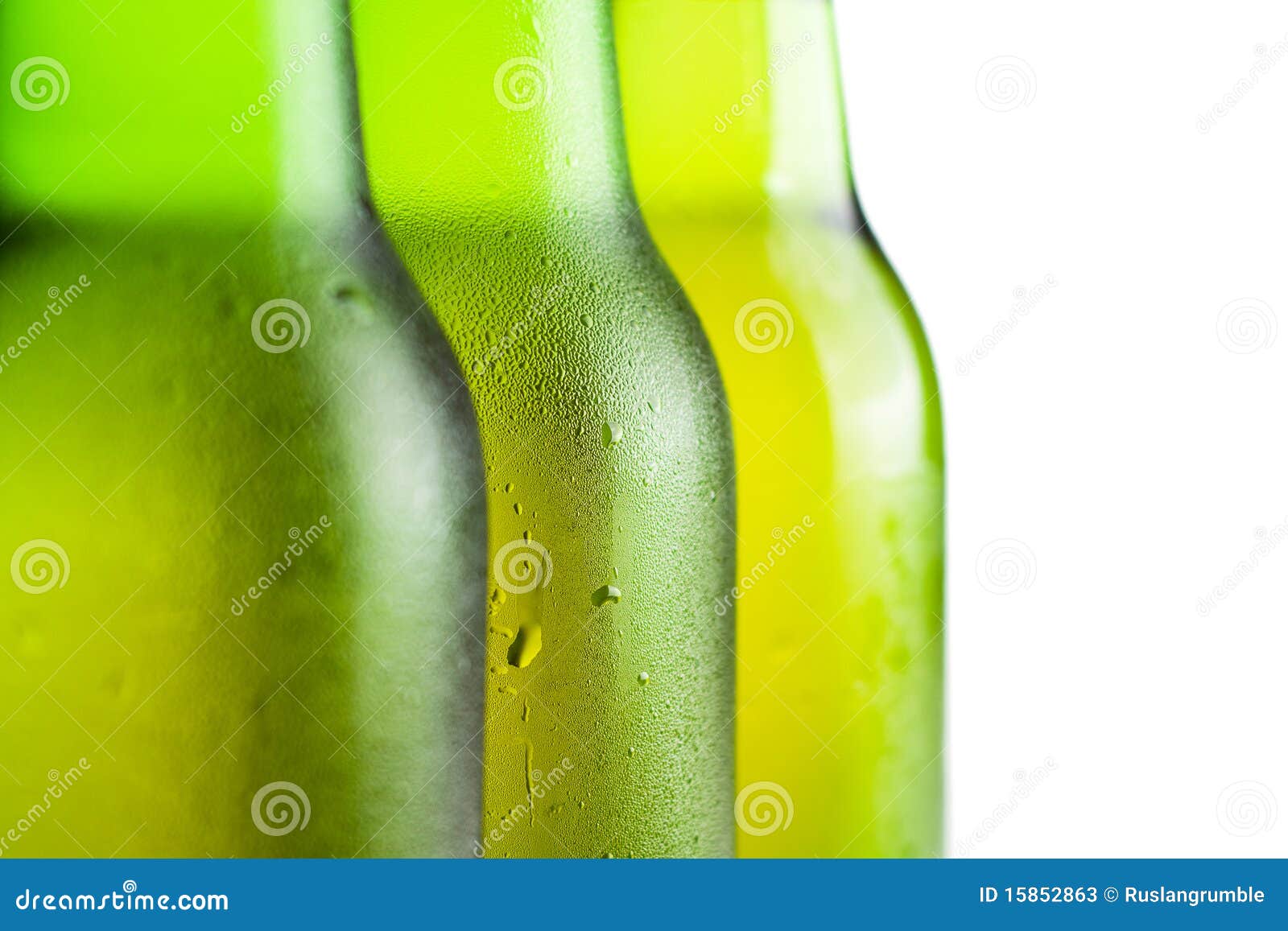 Three Green Beer Bottles Over White Stock Image Image of blank, brown