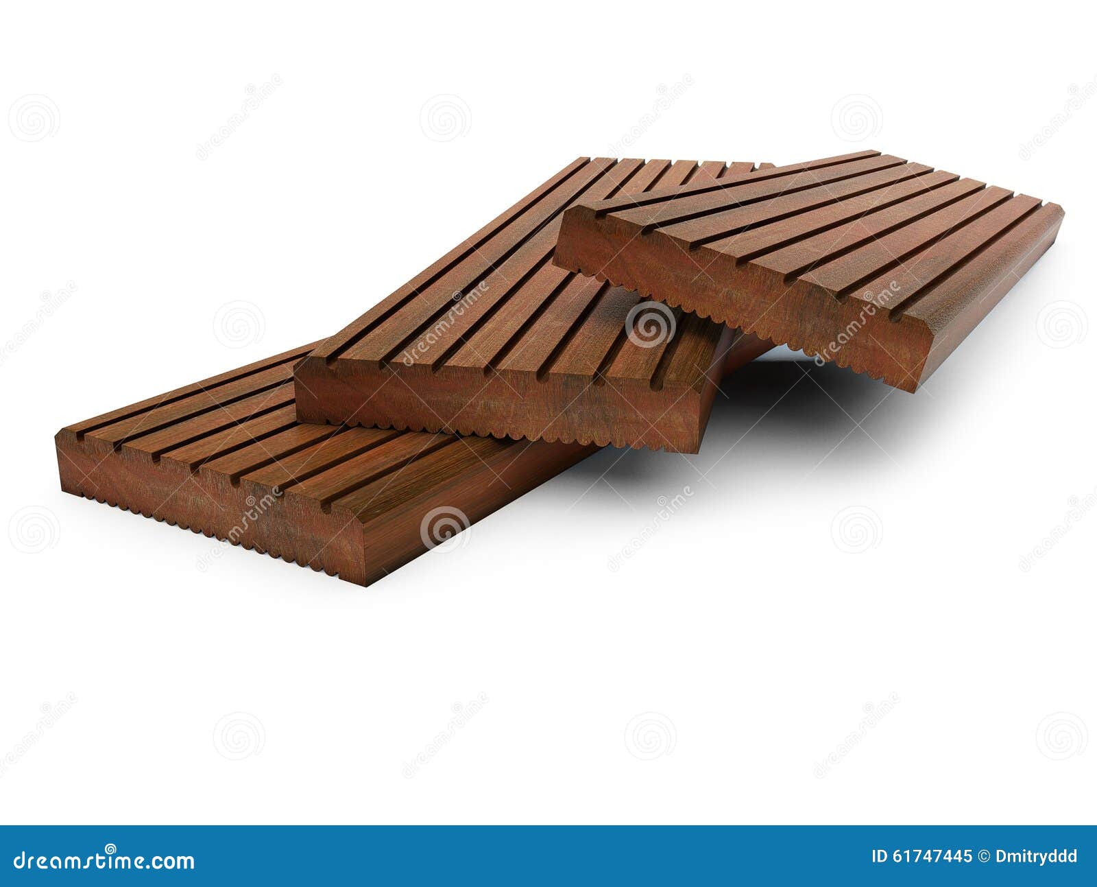 Three Grooved Wooden Boards Lying on White Stock Illustration