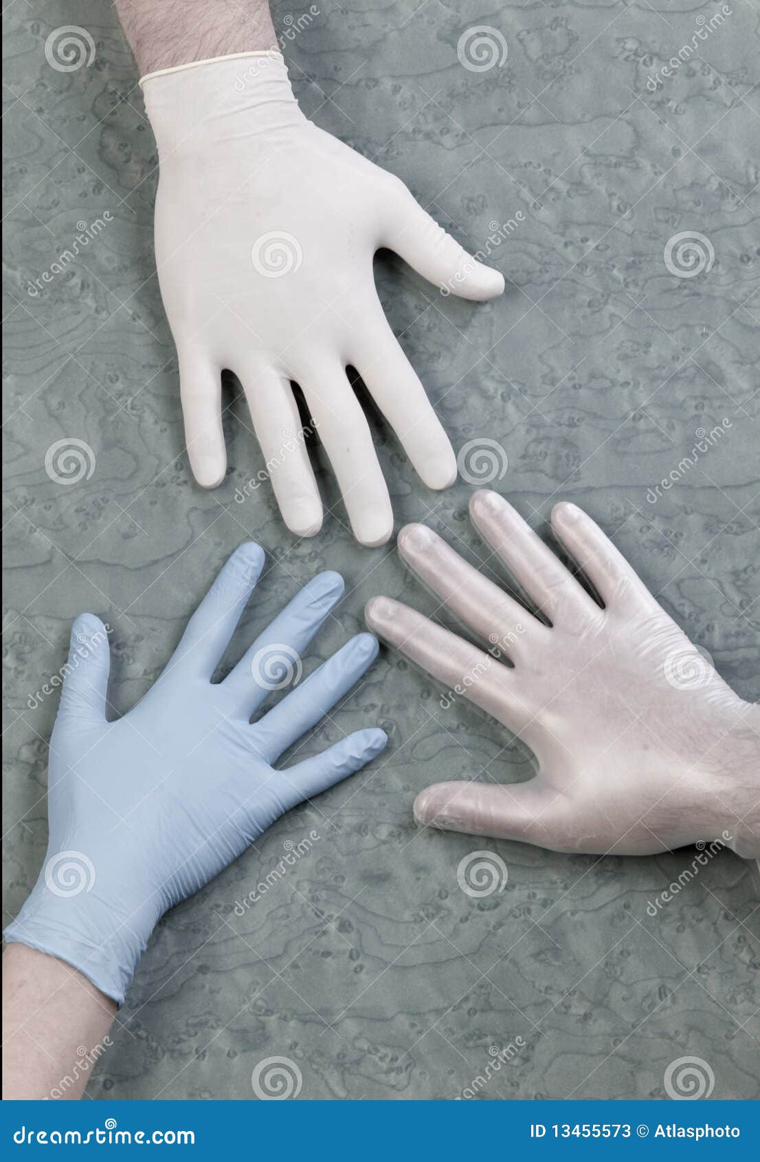 Three Hands with Medical and Surgical Gloves Stock Image Image of