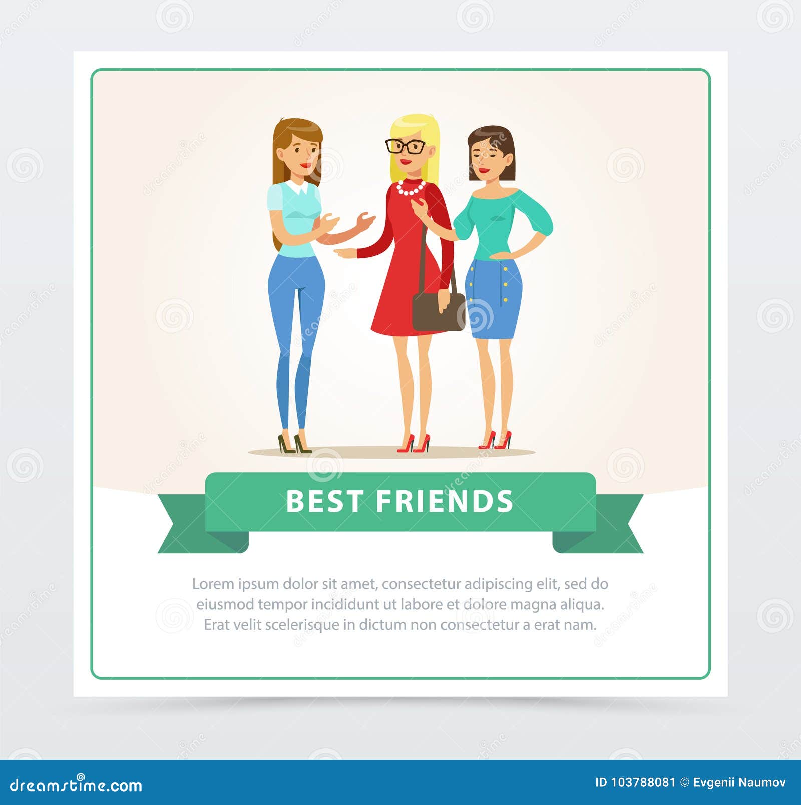 three happy female friends talking, best friends banner flat   for website or mobile app